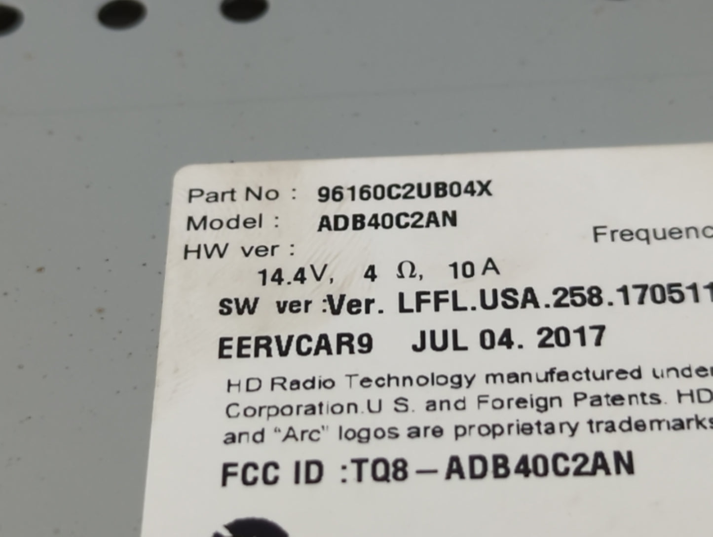 2018-2019 Hyundai Sonata Radio AM FM Cd Player Receiver Replacement P/N:96160C2UB04X Fits Fits 2018 2019 OEM Used Auto Parts