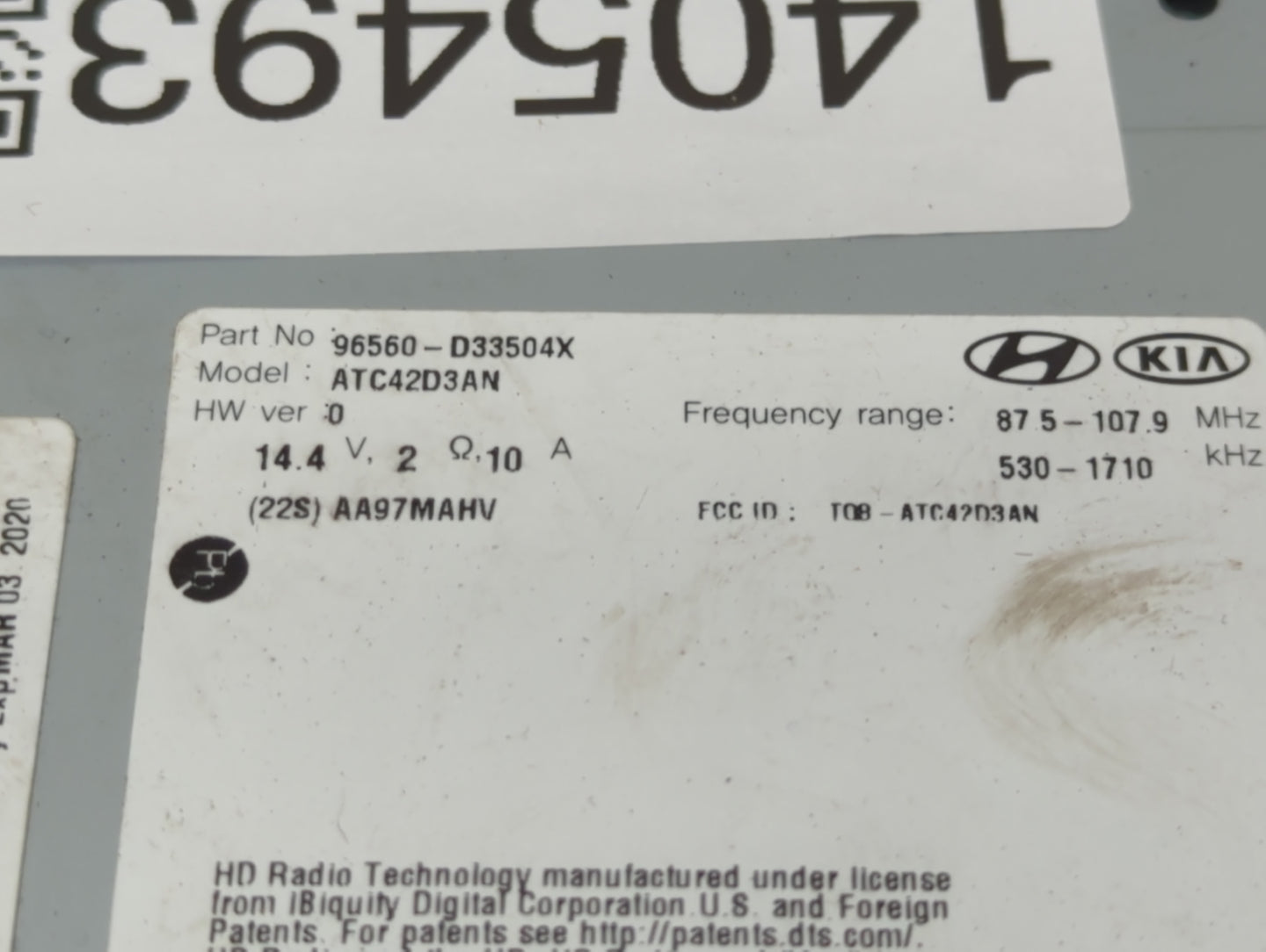 2018 Hyundai Tucson Radio AM FM Cd Player Receiver Replacement P/N:96560-D33504X Fits OEM Used Auto Parts - Oemusedautoparts