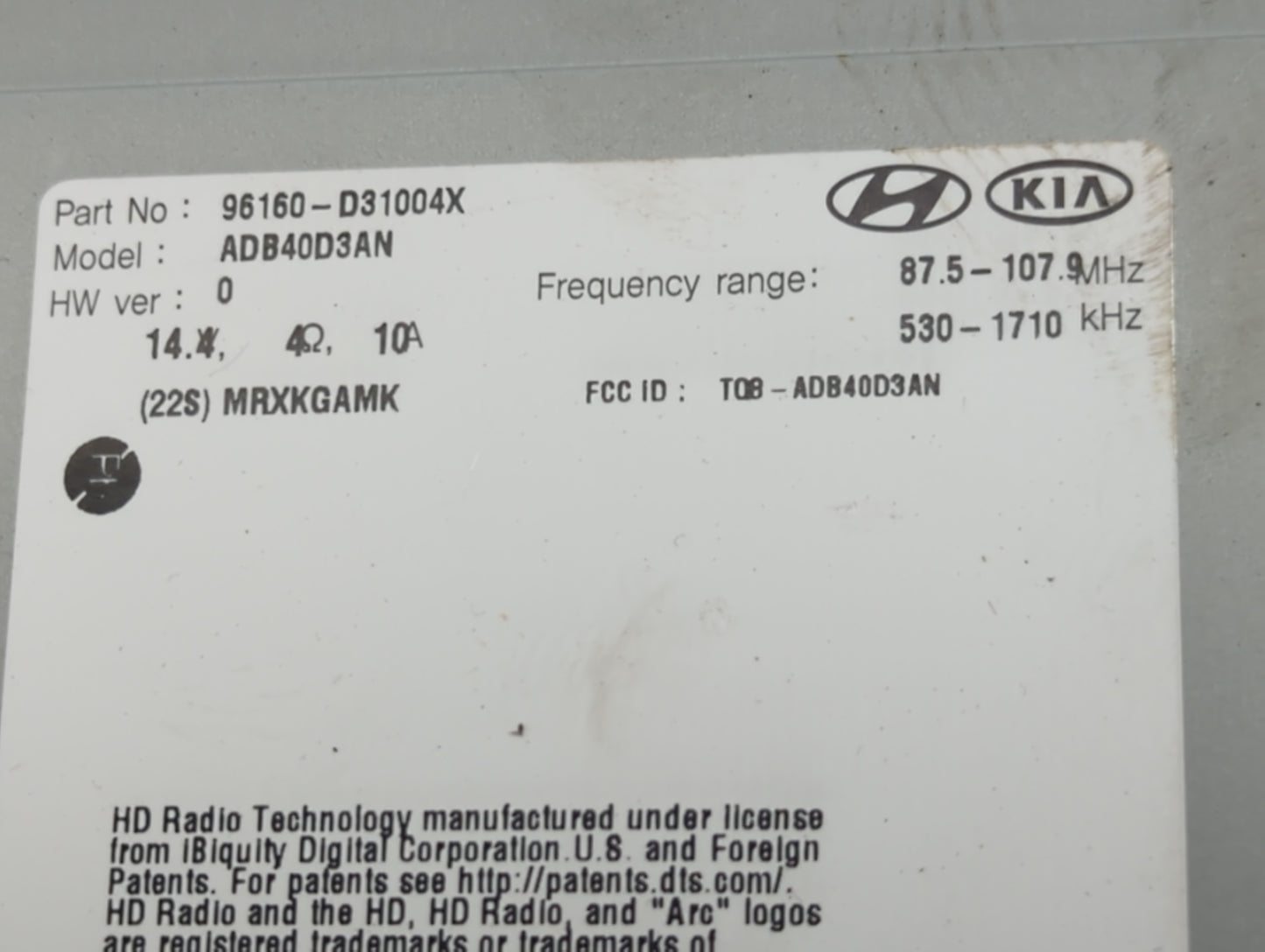 2018 Hyundai Tucson Radio AM FM Cd Player Receiver Replacement P/N:96160-D31004X Fits OEM Used Auto Parts - Oemusedautoparts