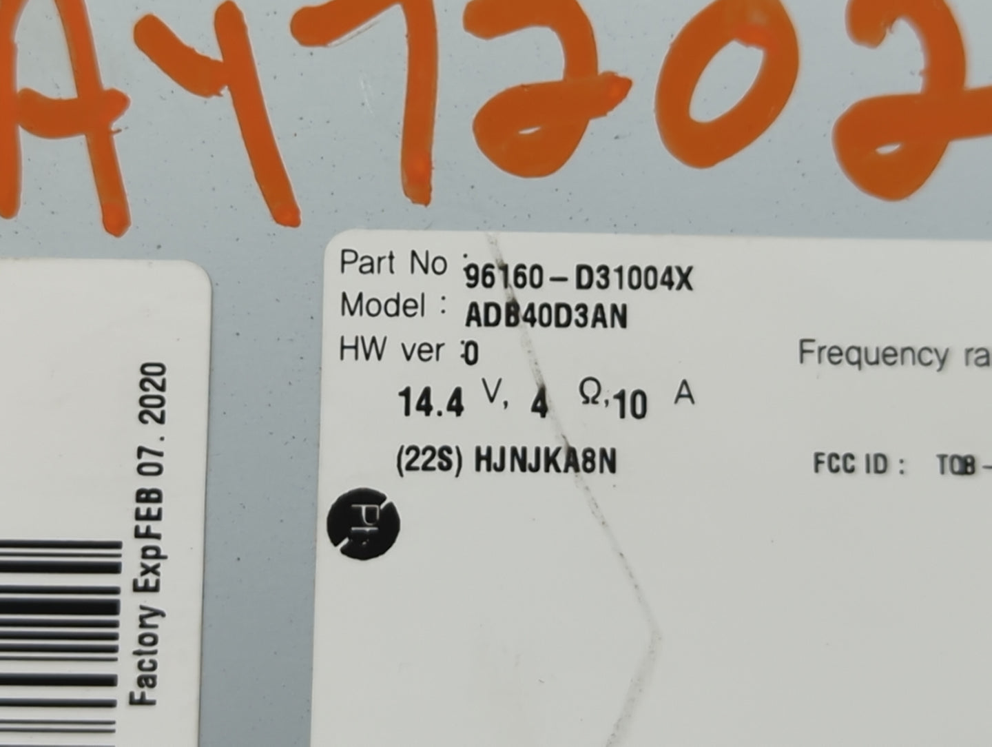 2018 Hyundai Tucson Radio AM FM Cd Player Receiver Replacement P/N:96160-D31004X ADB40D3AN, HJNJKA8N Fits OEM Used Auto Part