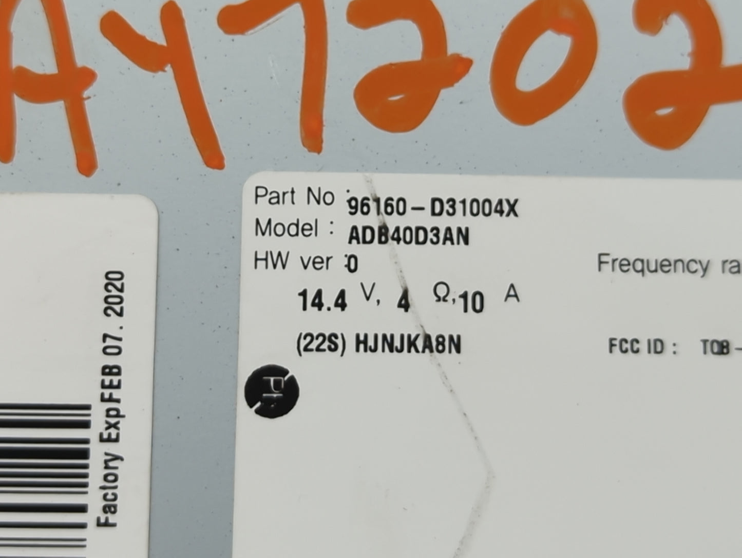 2018 Hyundai Tucson Radio AM FM Cd Player Receiver Replacement P/N:96160-D31004X ADB40D3AN, HJNJKA8N Fits OEM Used Auto Part