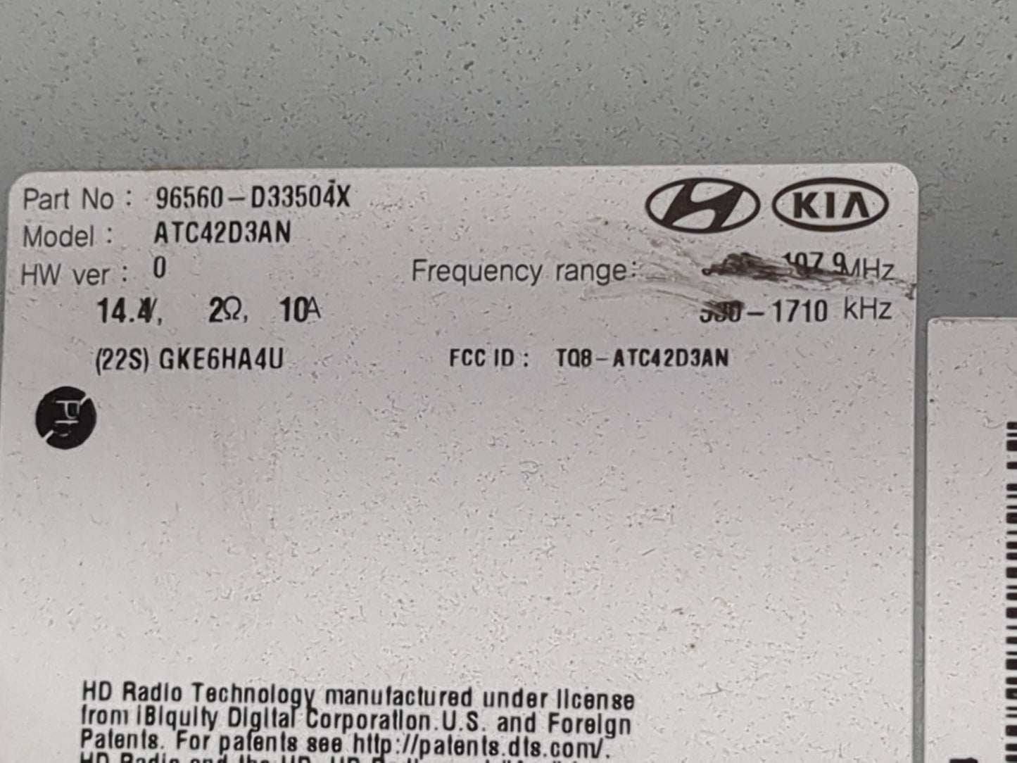 2017-2018 Hyundai Tucson Radio AM FM Cd Player Receiver Replacement P/N:96560-D33504X ATC42D3AN, TQ8-ATC42D3AN Fits Fits 201