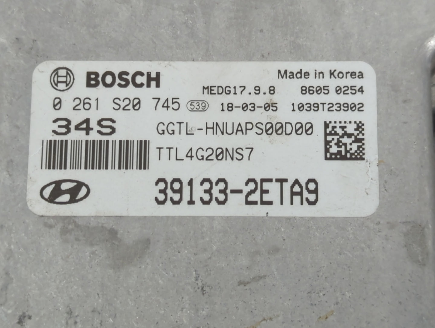2016-2018 Hyundai Tucson PCM Engine Control Computer ECU ECM PCU OEM P/N:0 261 S20 745 39133-2ETA9 Fits Fits 2016 2017 2018 
