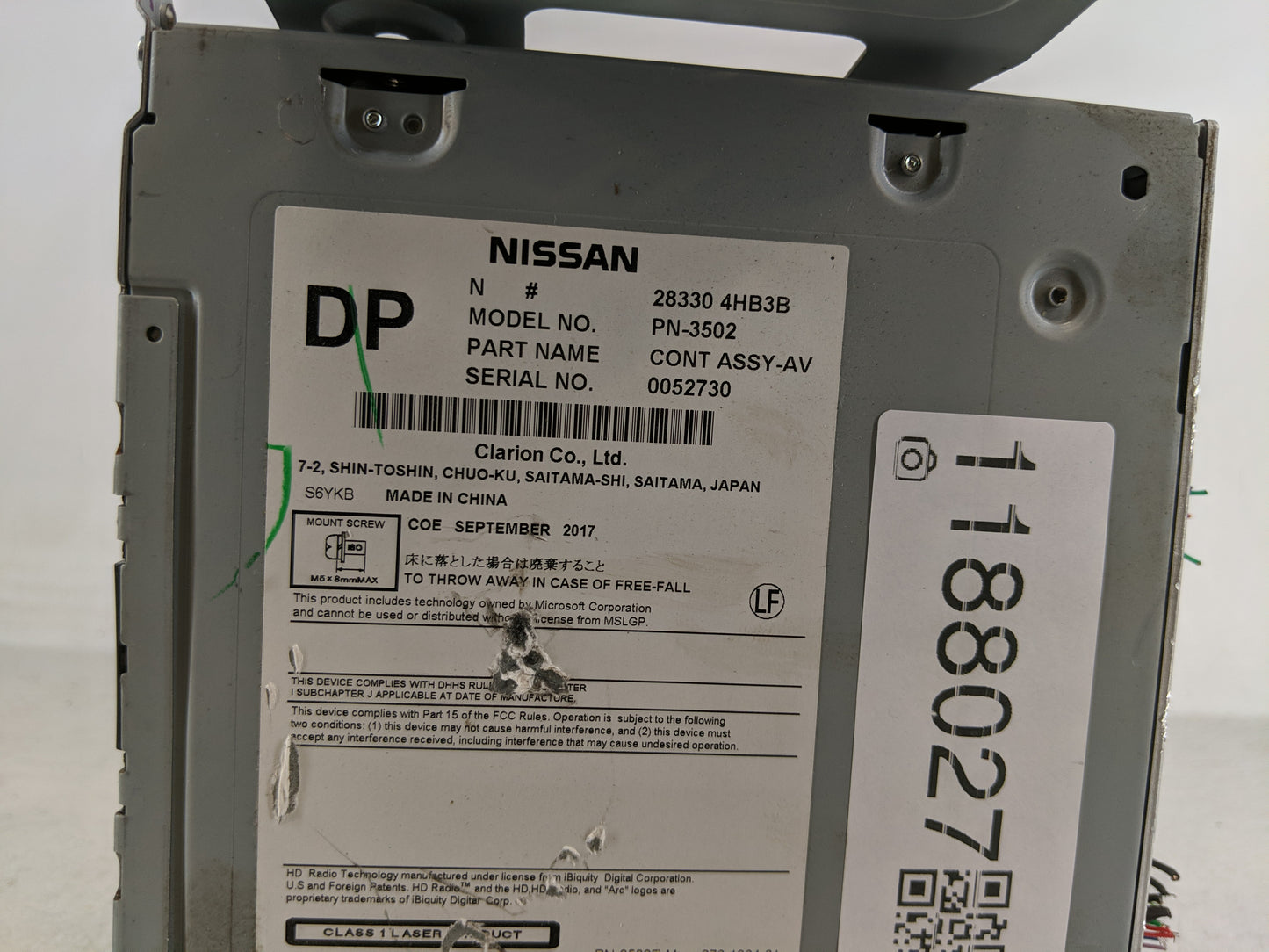 2014-2018 Infiniti Q50 Radio AM FM Cd Player Receiver Replacement P/N:28330 4HB3B Fits Fits 2014 2015 2016 2017 2018 OEM Use