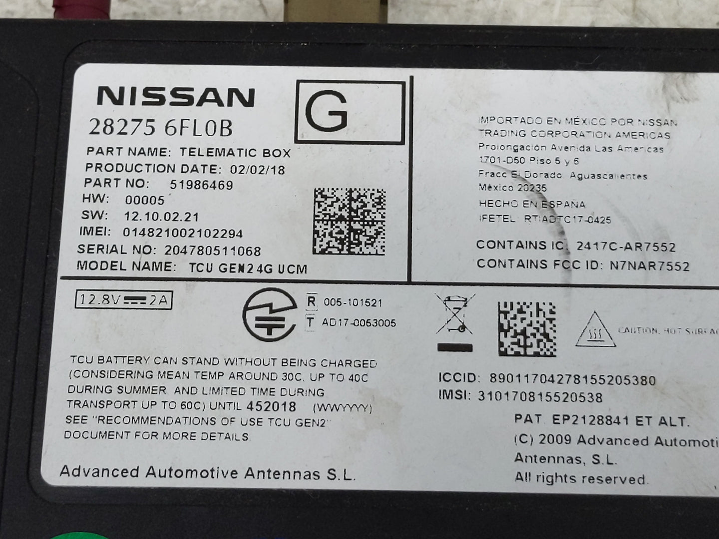 2018-2018 Infiniti Q50 Telematics Control Module 28275 6fl0b - Oemusedautoparts1.com