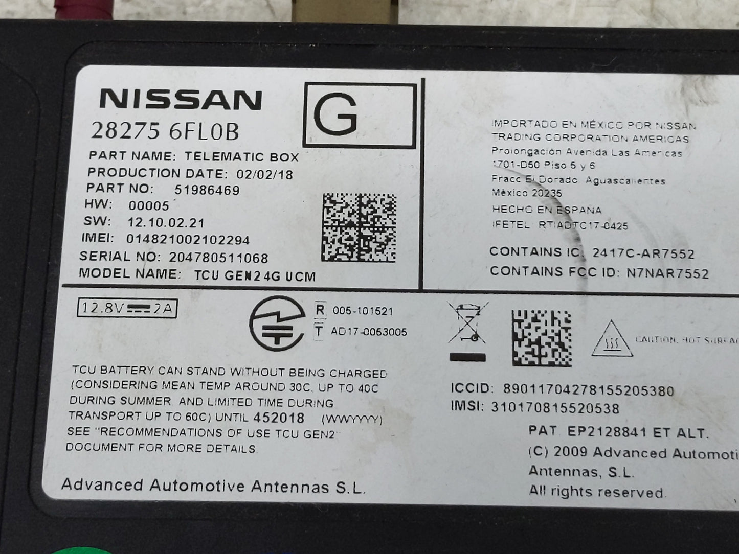 2018-2018 Infiniti Q50 Telematics Control Module 28275 6fl0b - Oemusedautoparts1.com
