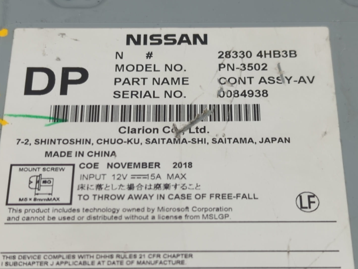 2015-2019 Infiniti Q50 Radio AM FM Cd Player Receiver Replacement P/N:28330 4HB3B Fits Fits 2015 2016 2017 2018 2019 2020 OE