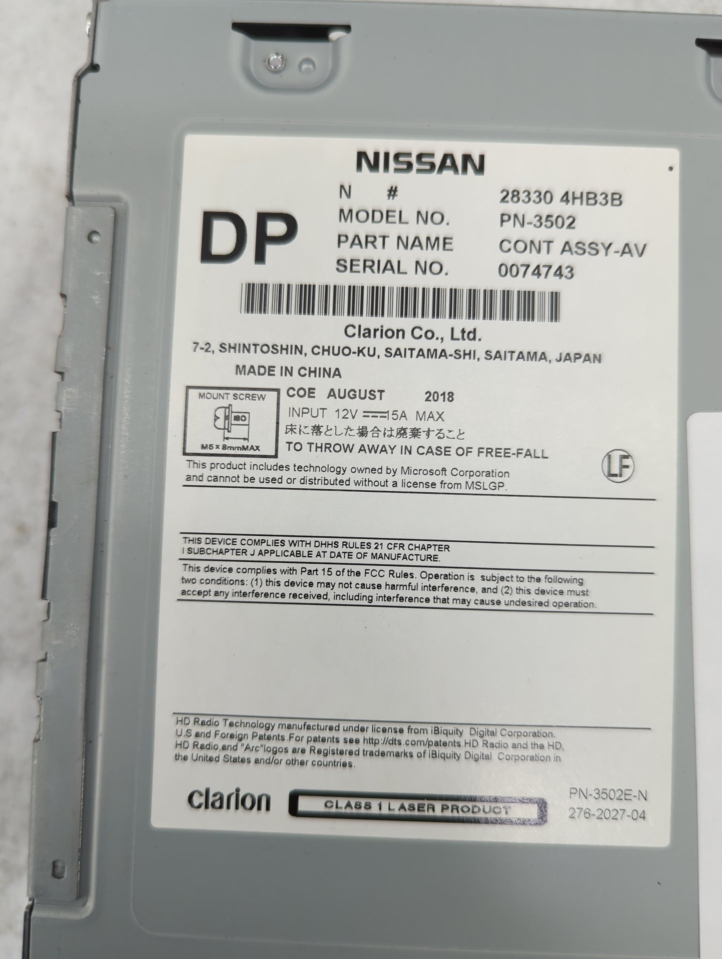 2015-2019 Infiniti Q50 Radio AM FM Cd Player Receiver Replacement P/N:28330 4HB3B PN-3502 Fits Fits 2015 2016 2017 2018 2019
