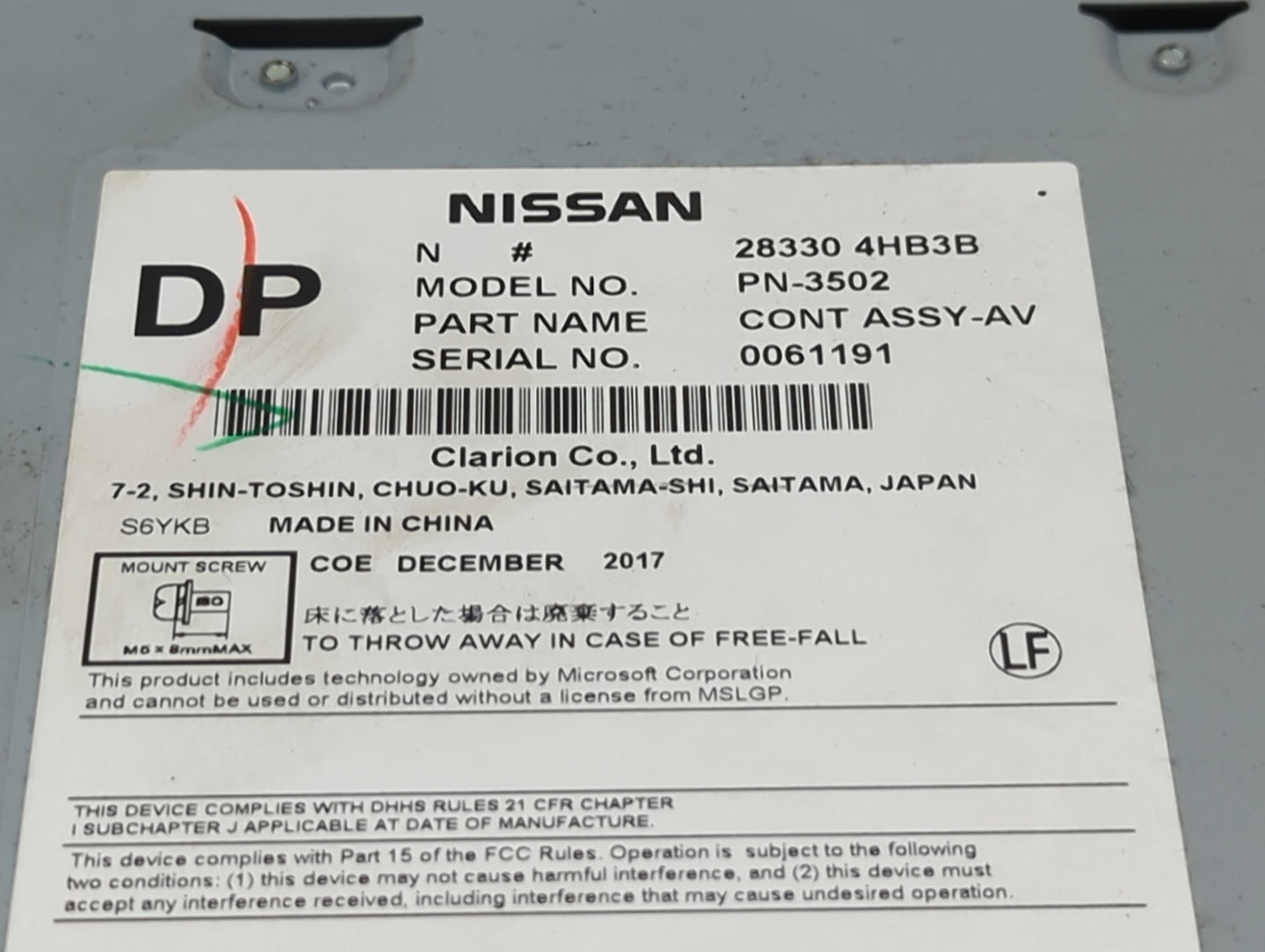 2015-2019 Infiniti Q50 Radio AM FM Cd Player Receiver Replacement P/N:283304HB3B PN-3502 Fits Fits 2015 2016 2017 2018 2019 