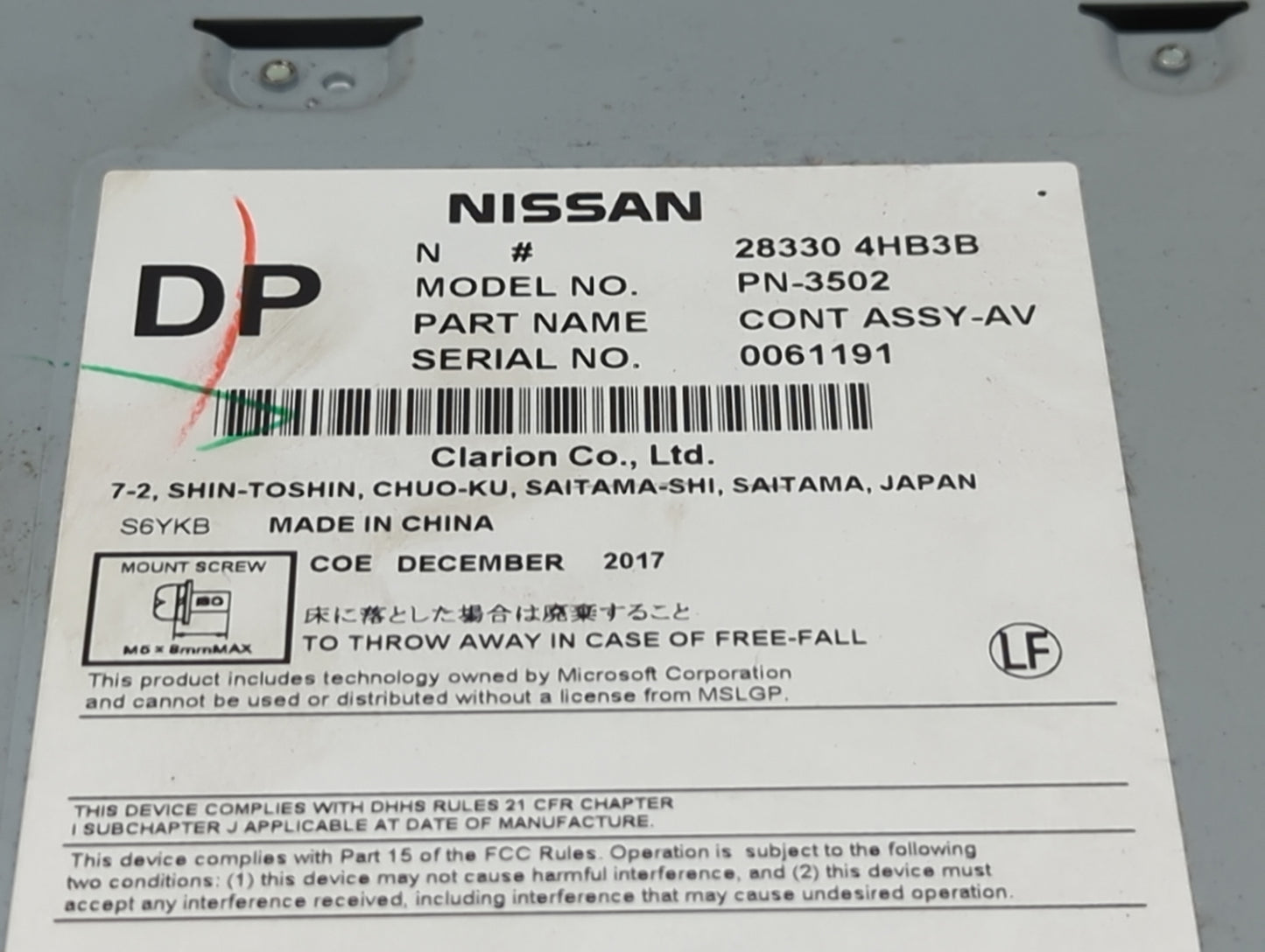 2015-2019 Infiniti Q50 Radio AM FM Cd Player Receiver Replacement P/N:283304HB3B PN-3502 Fits Fits 2015 2016 2017 2018 2019 