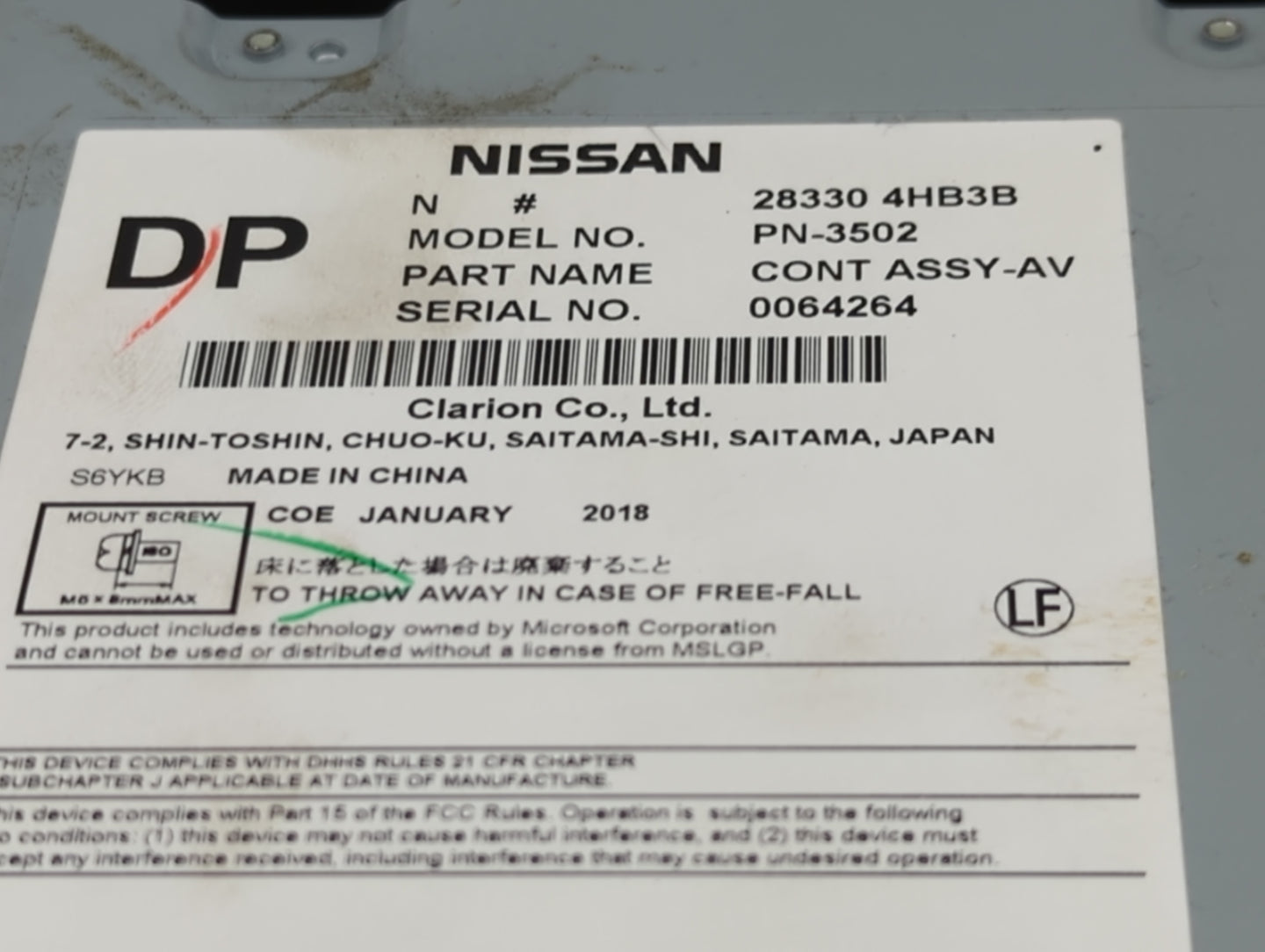2015-2019 Infiniti Q50 Radio AM FM Cd Player Receiver Replacement P/N:28330 4HB3B PN-3502 Fits Fits 2015 2016 2017 2018 2019
