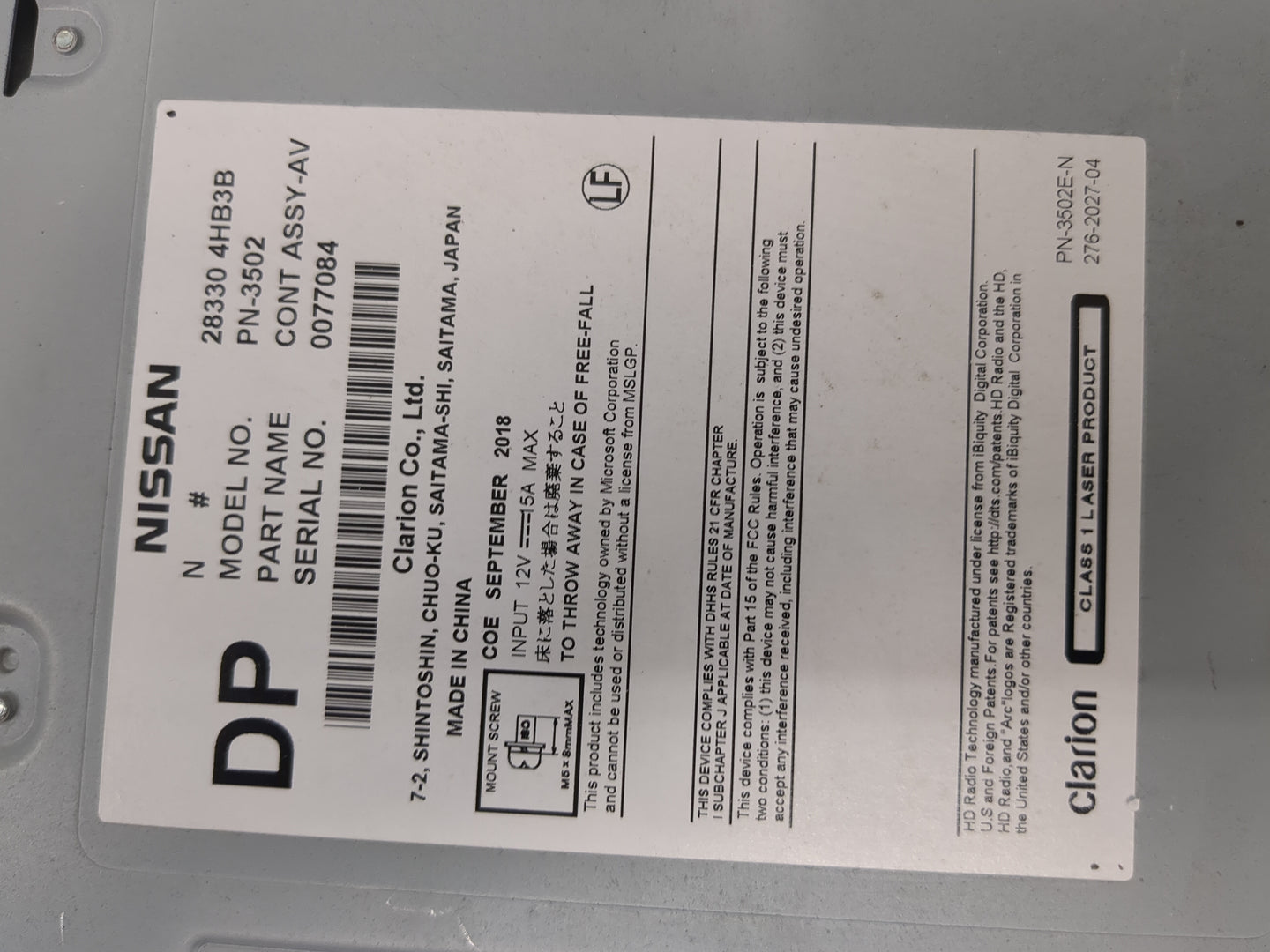 2015-2019 Infiniti Q50 Radio AM FM Cd Player Receiver Replacement P/N:283304HB3B PN-3502 Fits Fits 2015 2016 2017 2018 2019 