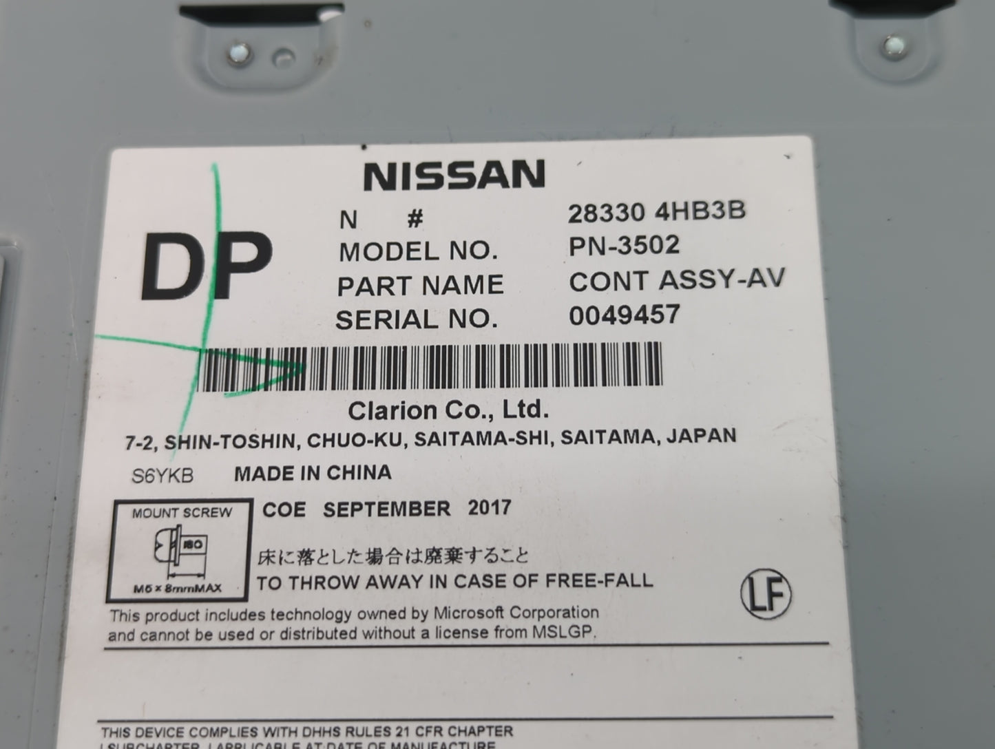 2015-2019 Infiniti Q50 Radio AM FM Cd Player Receiver Replacement P/N:28330 4HB3B Fits Fits 2015 2016 2017 2018 2019 2020 OE