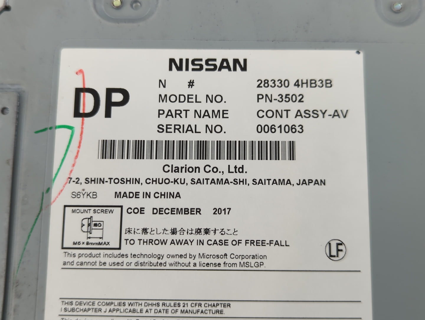 2015-2019 Infiniti Q50 Radio AM FM Cd Player Receiver Replacement P/N:28330 4HB3B Fits Fits 2015 2016 2017 2018 2019 2020 OE