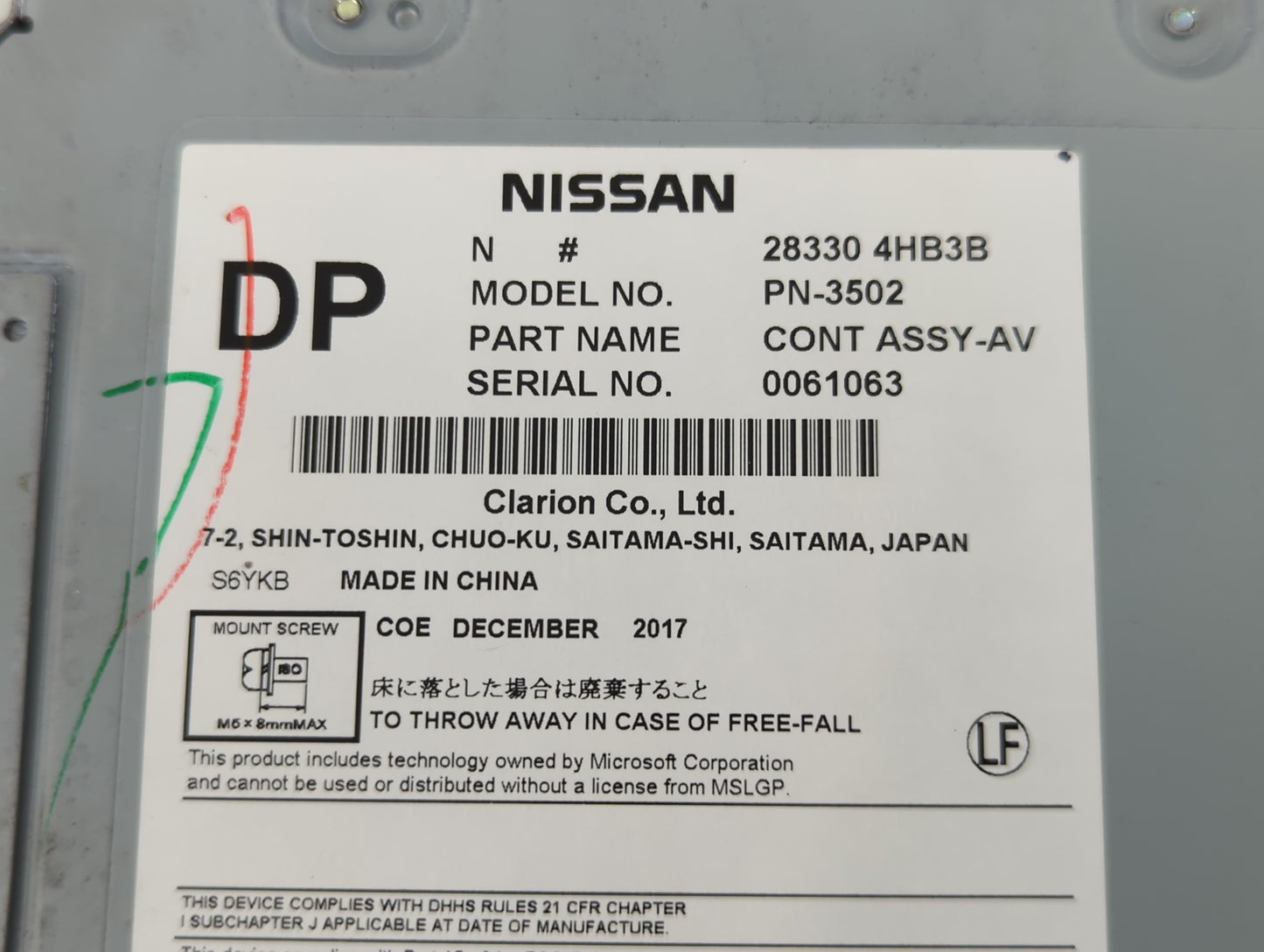2015-2019 Infiniti Q50 Radio AM FM Cd Player Receiver Replacement P/N:28330 4HB3B Fits Fits 2015 2016 2017 2018 2019 2020 OE