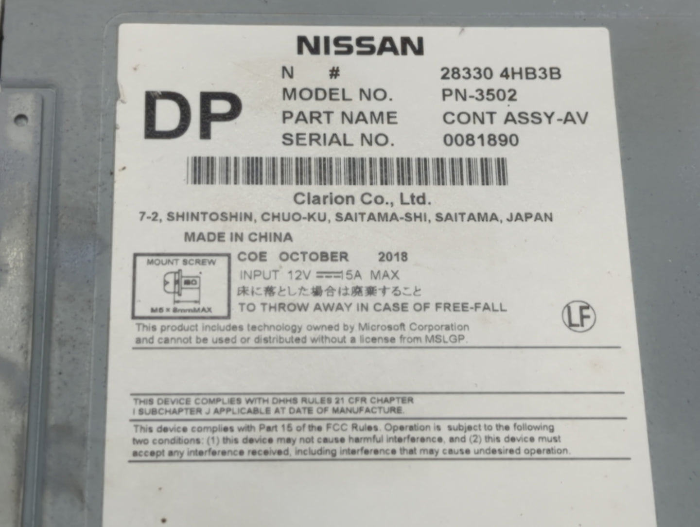 2015-2020 Infiniti Q50 Radio AM FM Cd Player Receiver Replacement P/N:28330 4HB3B Fits Fits 2015 2016 2017 2018 2019 2020 OE