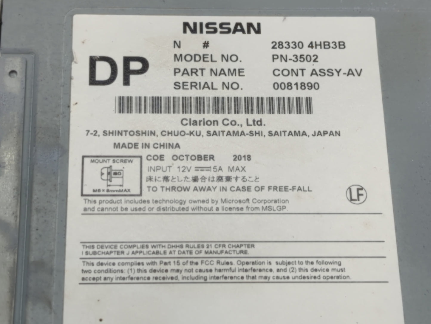2015-2020 Infiniti Q50 Radio AM FM Cd Player Receiver Replacement P/N:28330 4HB3B Fits Fits 2015 2016 2017 2018 2019 2020 OE