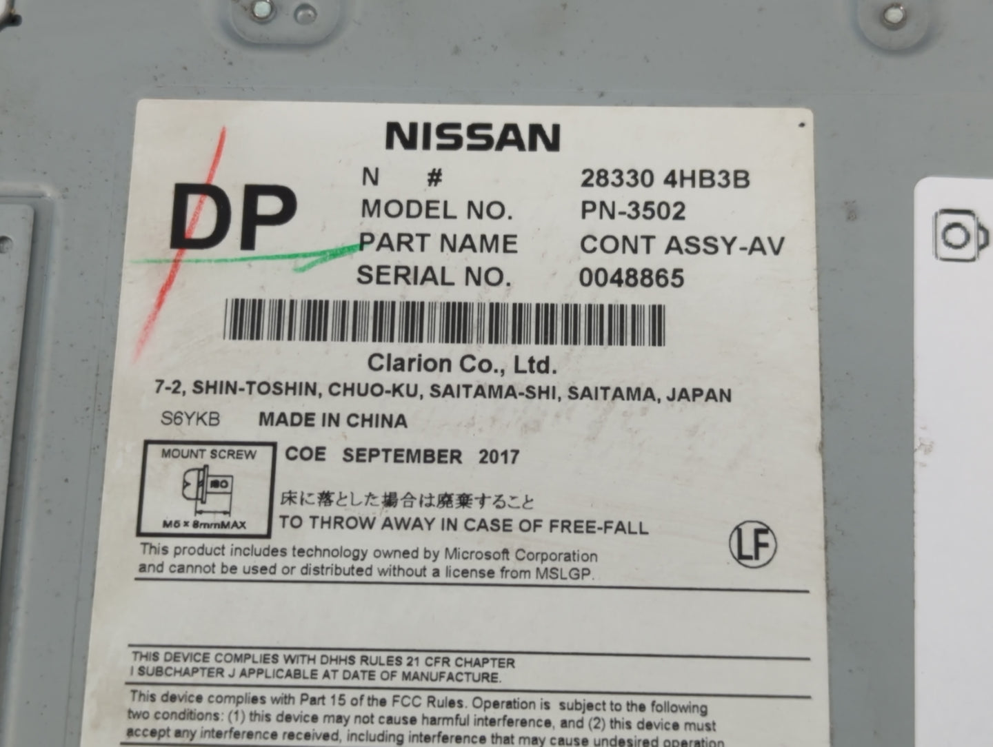 2015-2019 Infiniti Q50 Radio AM FM Cd Player Receiver Replacement P/N:28330 4HB3B Fits Fits 2015 2016 2017 2018 2019 2020 OE