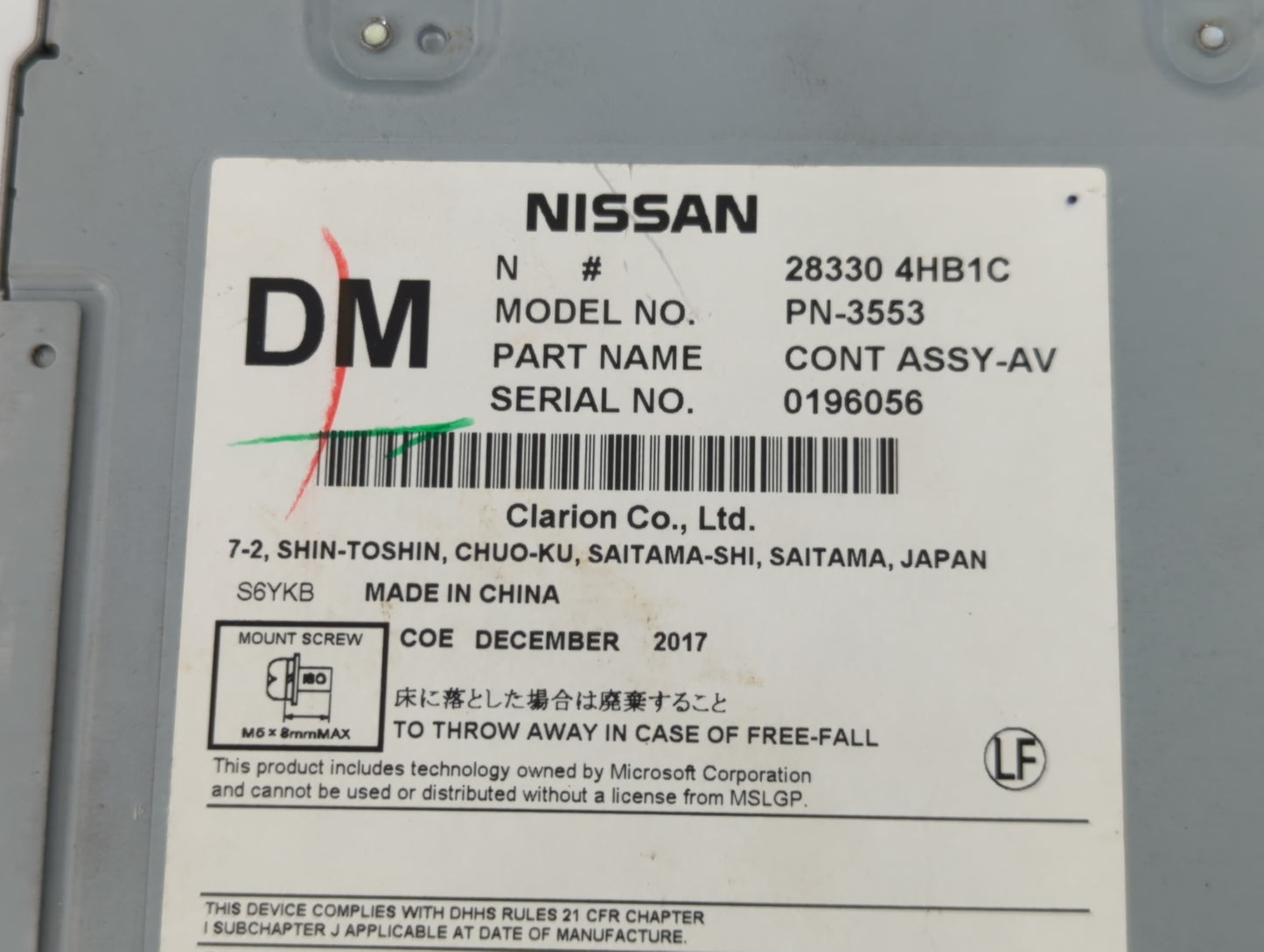 2017-2020 Infiniti Q60 Radio AM FM Cd Player Receiver Replacement P/N:28330 4HB1C Fits Fits 2016 2017 2018 2019 2020 OEM Use