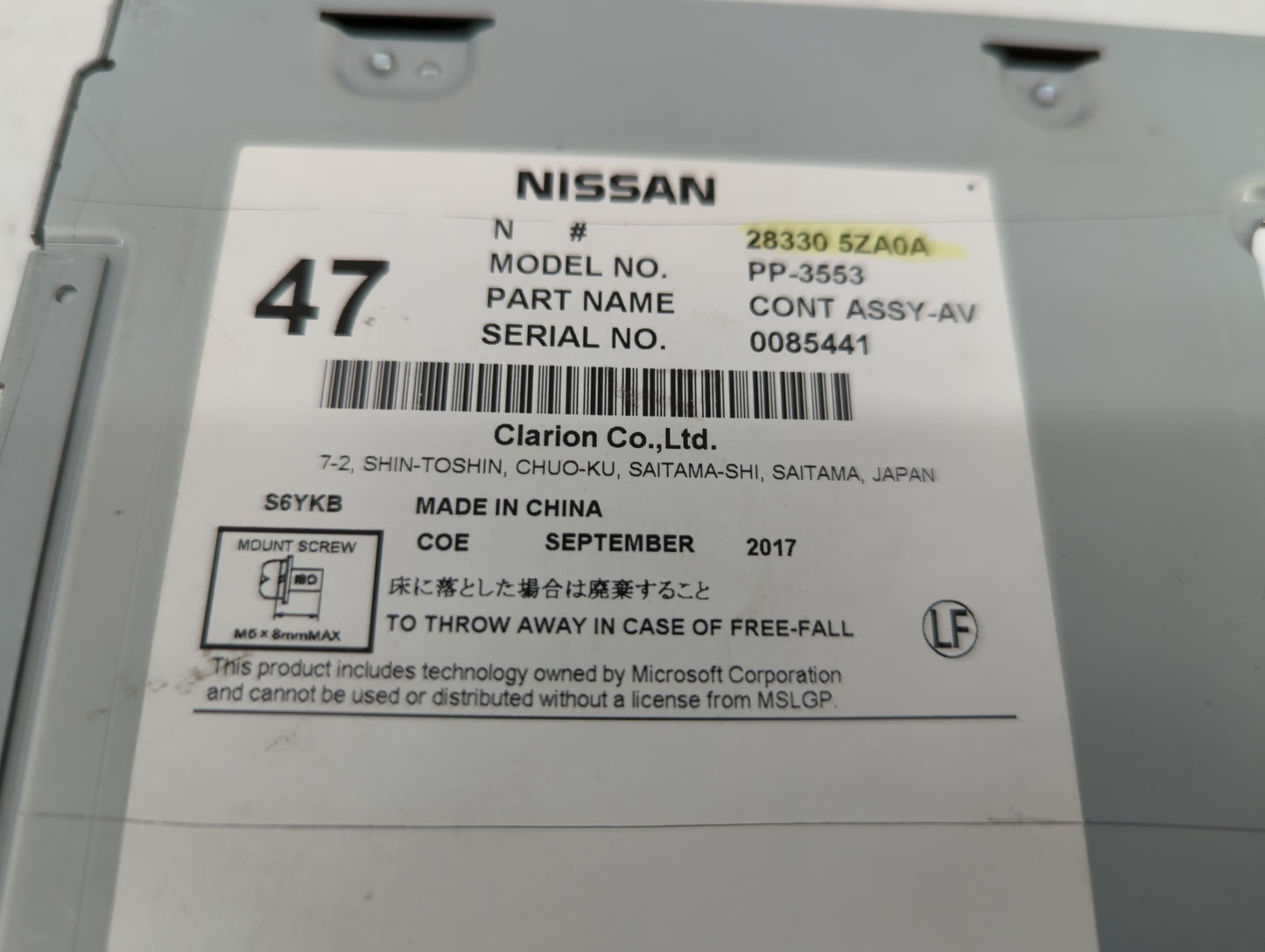 2017-2020 Infiniti Qx60 Radio AM FM Cd Player Receiver Replacement P/N:28330 5ZA0A Fits Fits 2017 2018 2019 2020 OEM Used Au