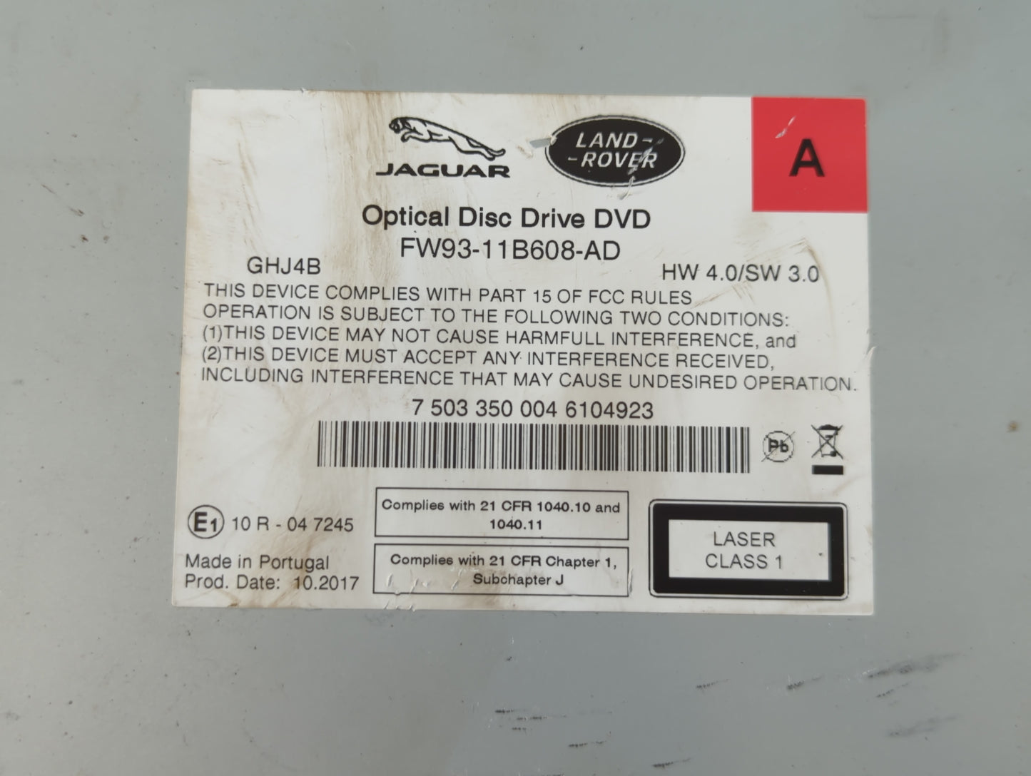 2017-2018 Jaguar F-Pace Radio AM FM Cd Player Receiver Replacement P/N:FW93-11B608-AD Fits Fits 2017 2018 OEM Used Auto Part