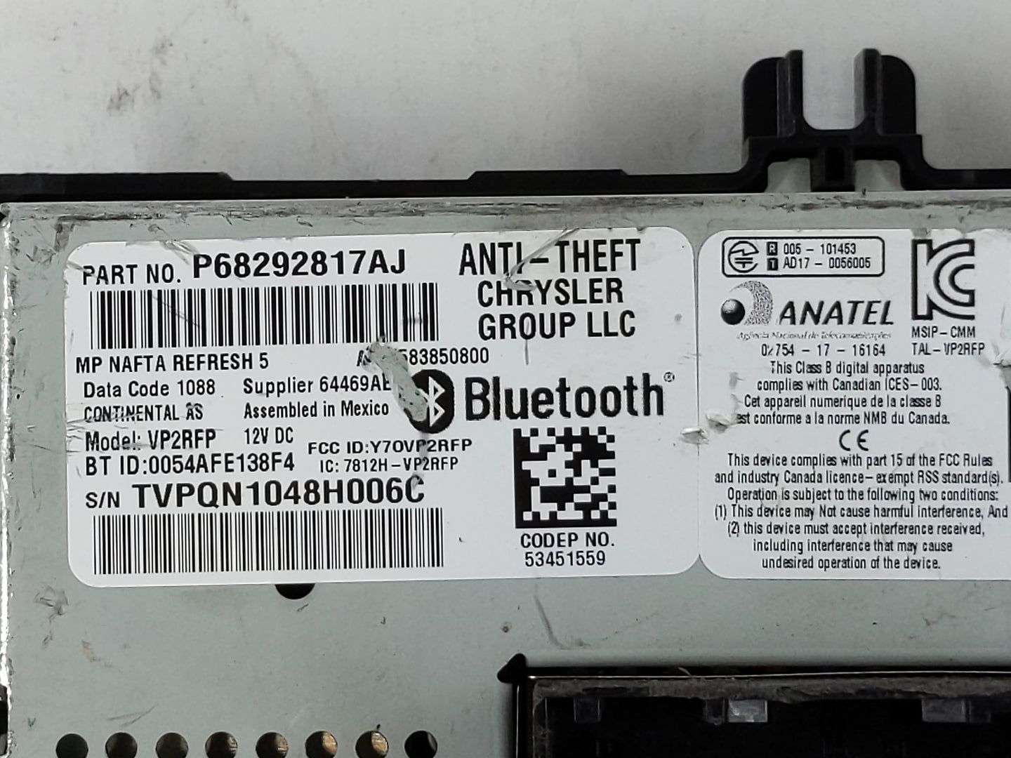 2018 Jeep Compass Radio AM FM Cd Player Receiver Replacement P/N:P68292817AJ Fits OEM Used Auto Parts - Oemusedautoparts1.co