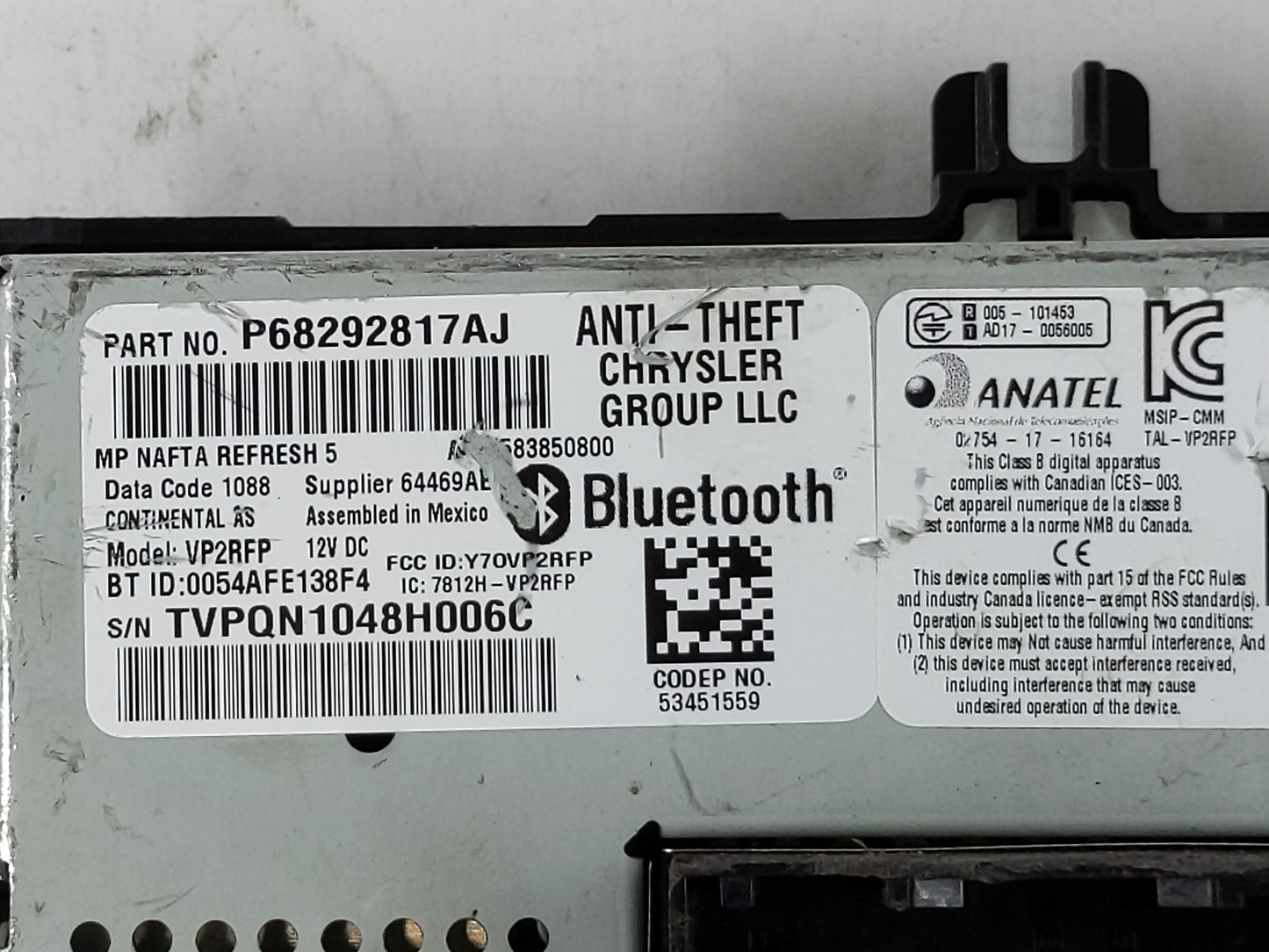 2018 Jeep Compass Radio AM FM Cd Player Receiver Replacement P/N:P68292817AJ Fits OEM Used Auto Parts - Oemusedautoparts1.co