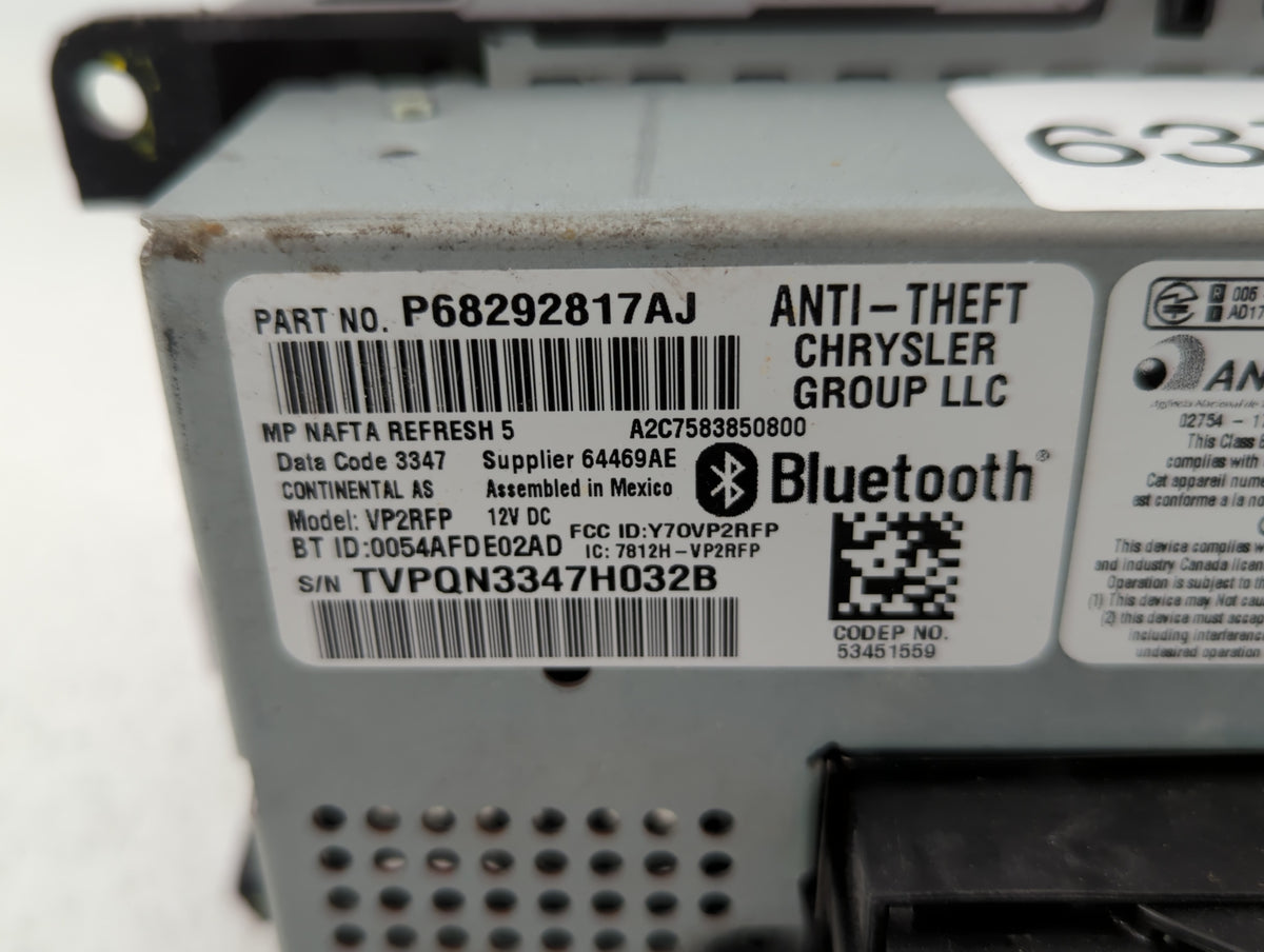 2018 Jeep Compass Am Fm Cd Player Radio Receiver 637657 - Oemusedautoparts1.com