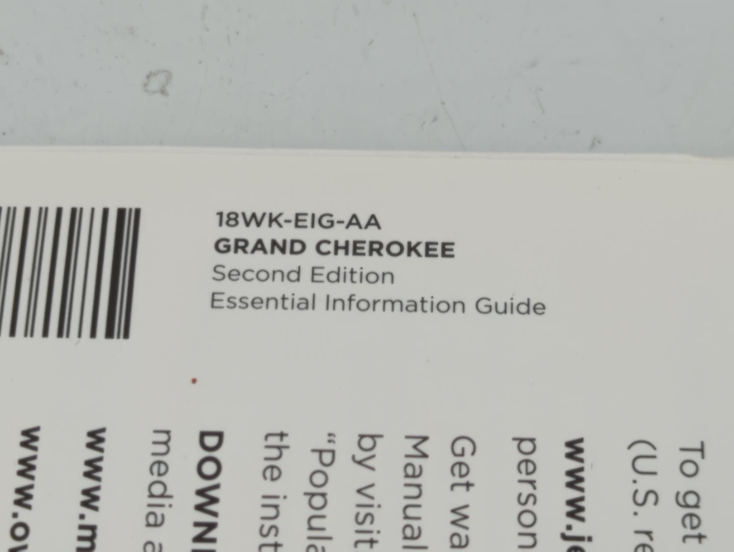 2018 Jeep Grand Cherokee Owners Manual Book Guide P/N:18WK-EIG-AA OEM Used Auto Parts - Oemusedautoparts1.com