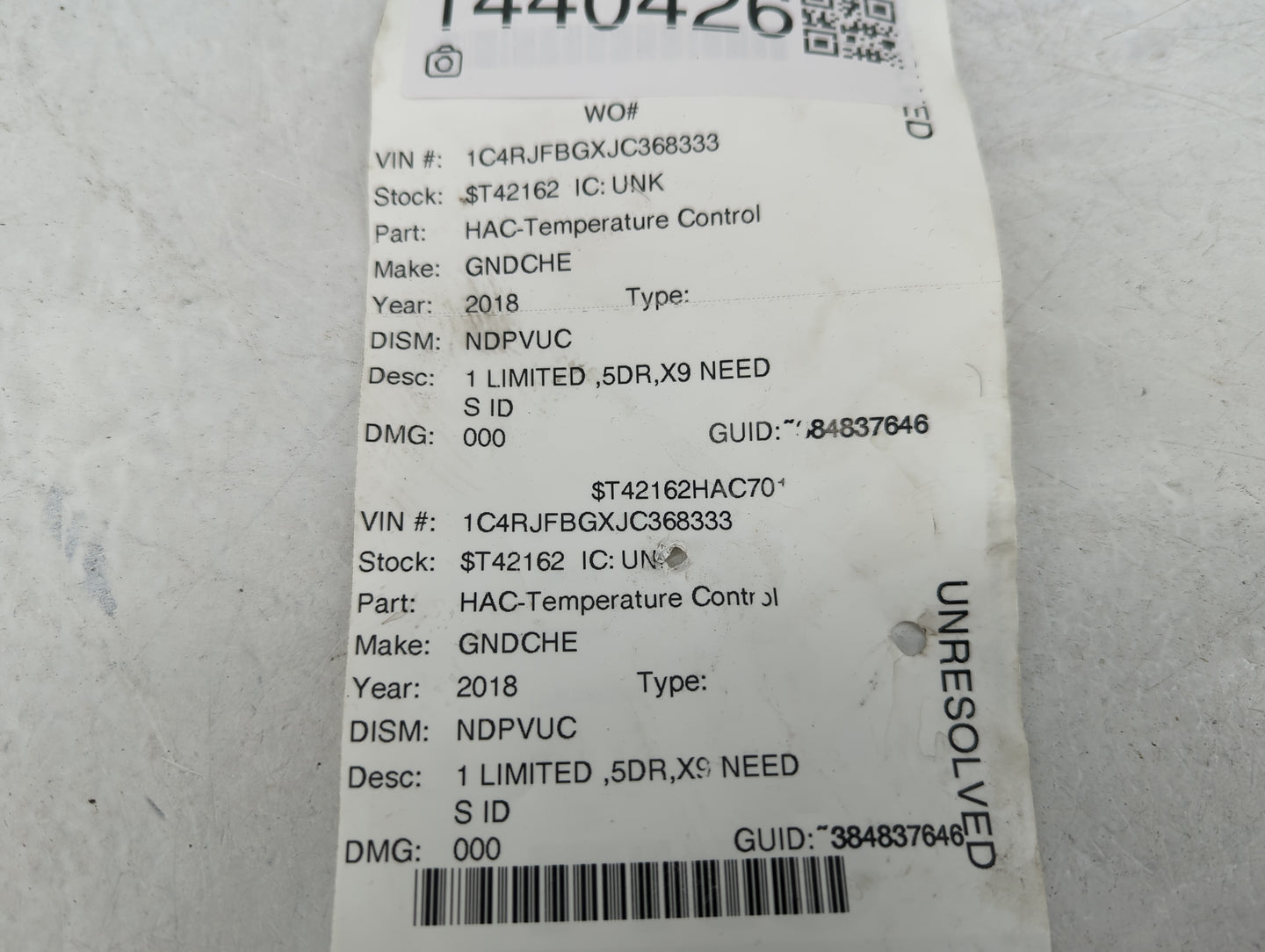 2018 Jeep Grand Cherokee Climate Control Module Temperature AC/Heater Replacement Fits OEM Used Auto Parts - Oemusedautopart