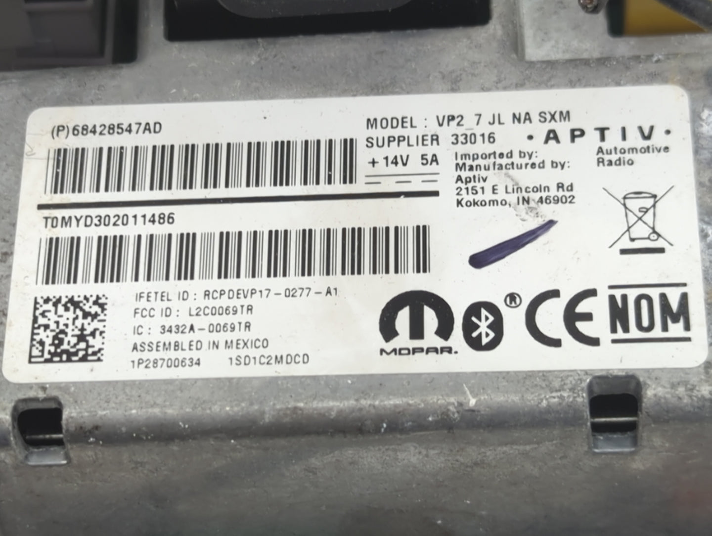 2018 Jeep Wrangler Radio AM FM Cd Player Receiver Replacement P/N:68428547AD VP2_7 JL NA SXM, L2C0069TR, 3432A-0069TR Fits O