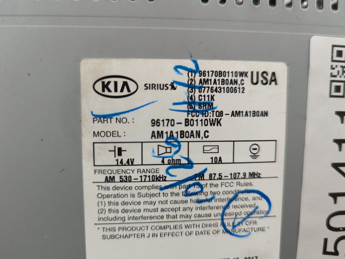 2017-2018 Kia Forte Radio AM FM Cd Player Receiver Replacement P/N:96170-B0110WK AM1A1B0AN,C, TQ8-AM1A1B0AN Fits Fits 2017 2