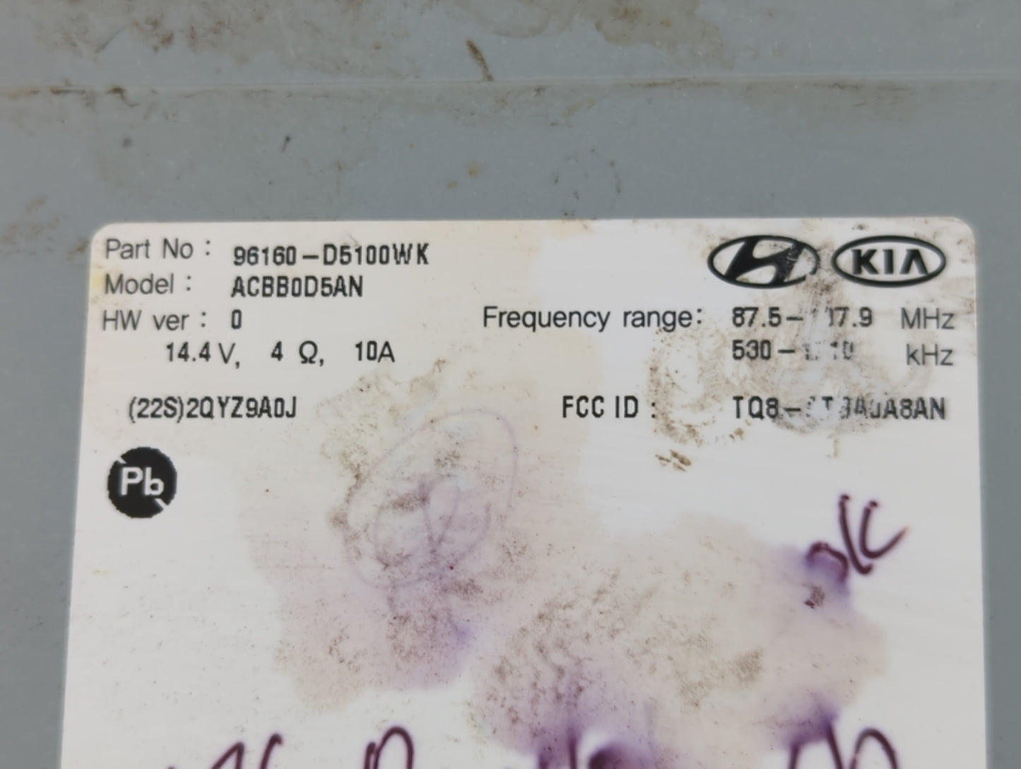 2017-2019 Kia Optima Radio AM FM Cd Player Receiver Replacement P/N:96160-D5100WK Fits Fits 2017 2018 2019 OEM Used Auto Par