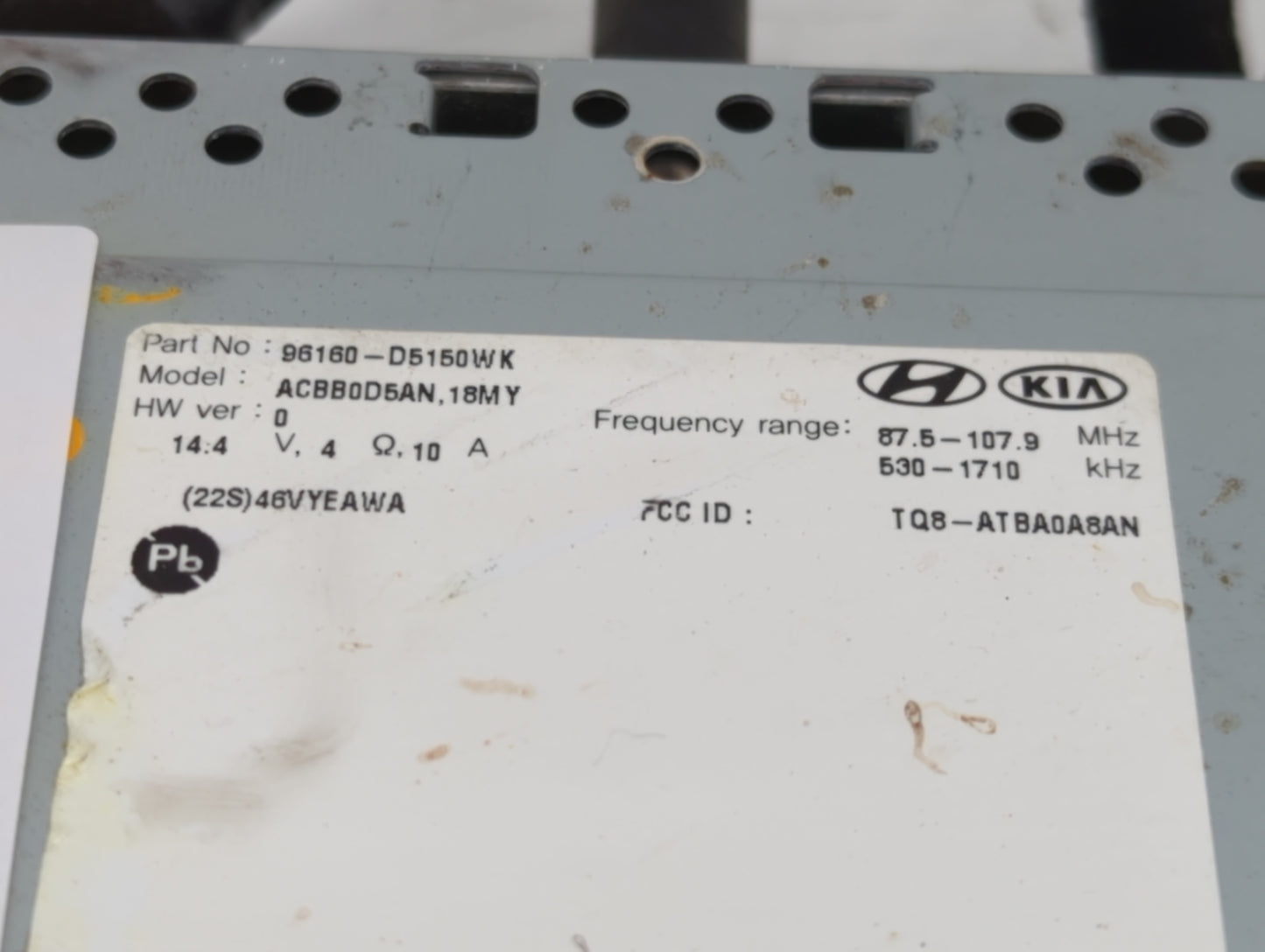 2017-2018 Kia Optima Radio AM FM Cd Player Receiver Replacement P/N:96160-D5150WK Fits Fits 2017 2018 OEM Used Auto Parts - 