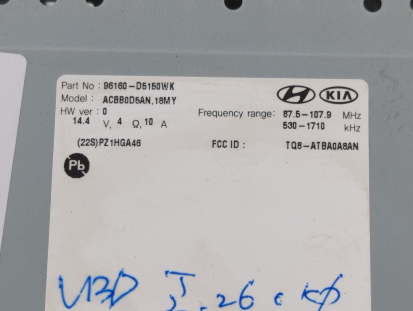 2017-2018 Kia Optima Radio AM FM Cd Player Receiver Replacement P/N:96160-D5150WK Fits Fits 2017 2018 OEM Used Auto Parts - 