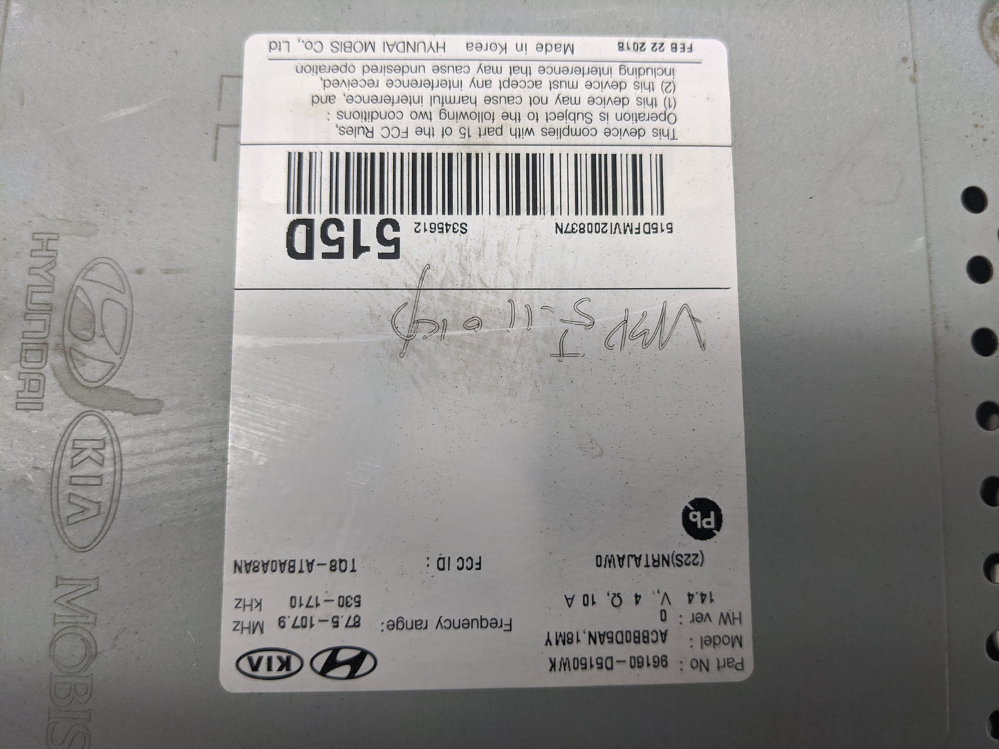 2017-2018 Kia Optima Radio AM FM Cd Player Receiver Replacement P/N:96160-D5160WK AC880D5AN,18MY Fits Fits 2017 2018 OEM Use