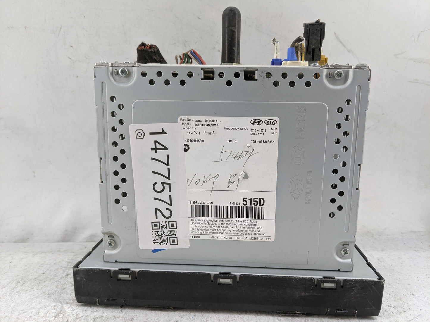 2017-2018 Kia Optima Radio AM FM Cd Player Receiver Replacement P/N:96160-D5150WK ACBB0D5AN,18MY Fits Fits 2017 2018 OEM Use