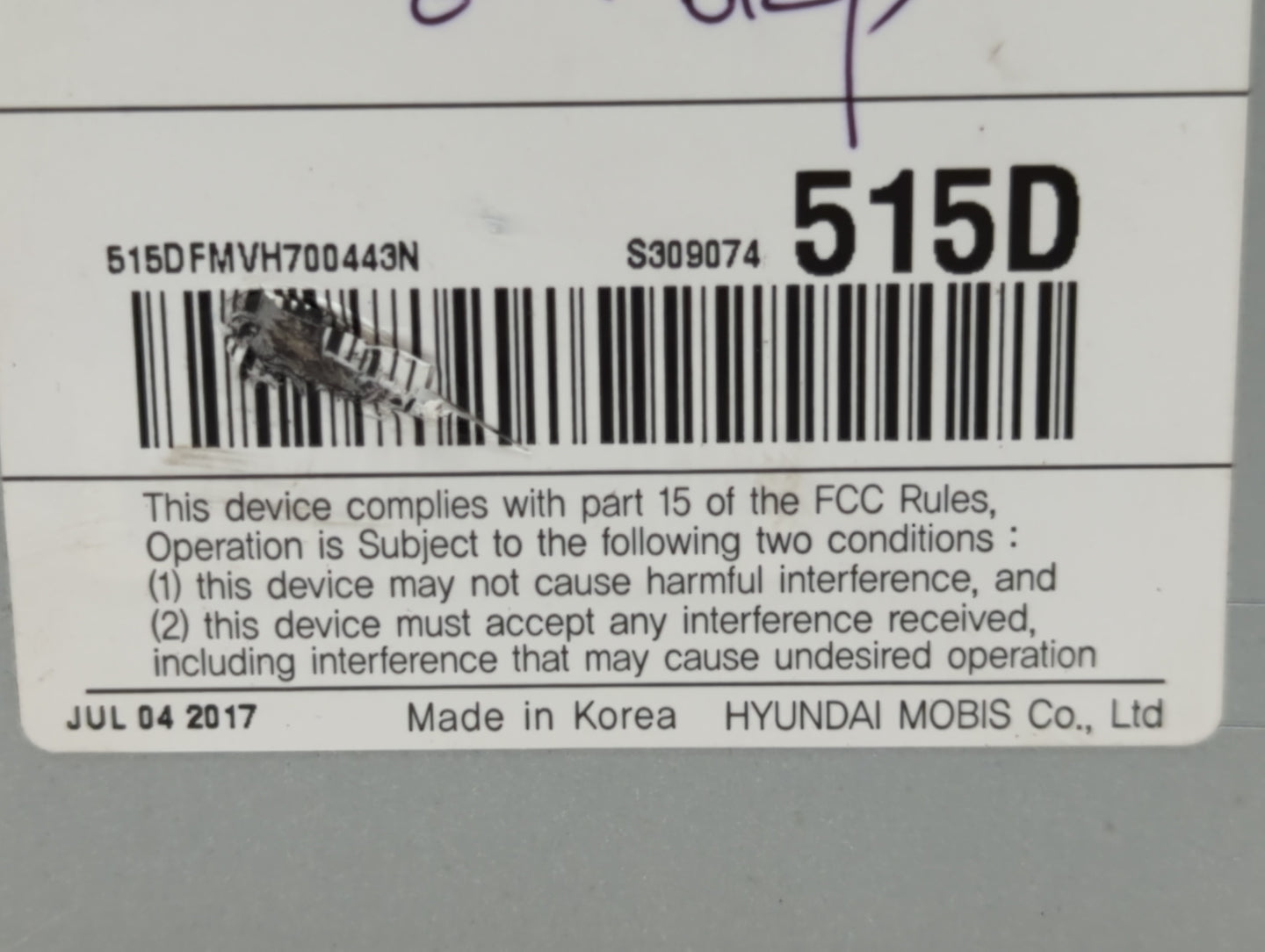 2017-2018 Kia Optima Radio AM FM Cd Player Receiver Replacement P/N:96160-D5150WK Fits Fits 2017 2018 OEM Used Auto Parts - 