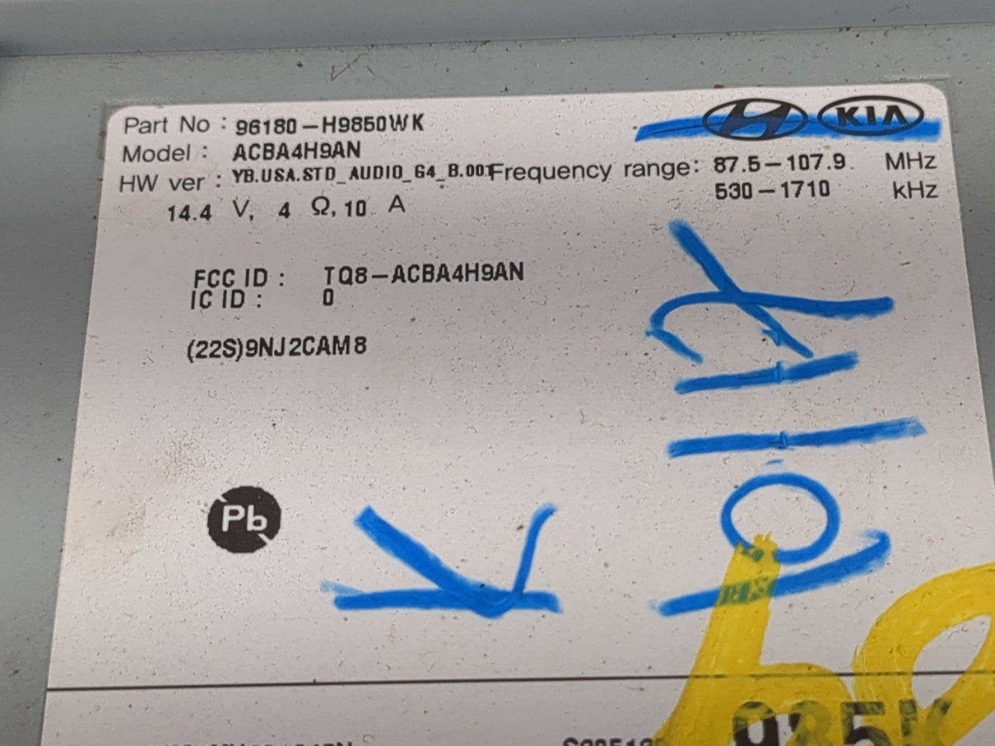 2018-2019 Kia Rio Radio AM FM Cd Player Receiver Replacement P/N:96180-H9850WK Fits Fits 2018 2019 OEM Used Auto Parts - Oem