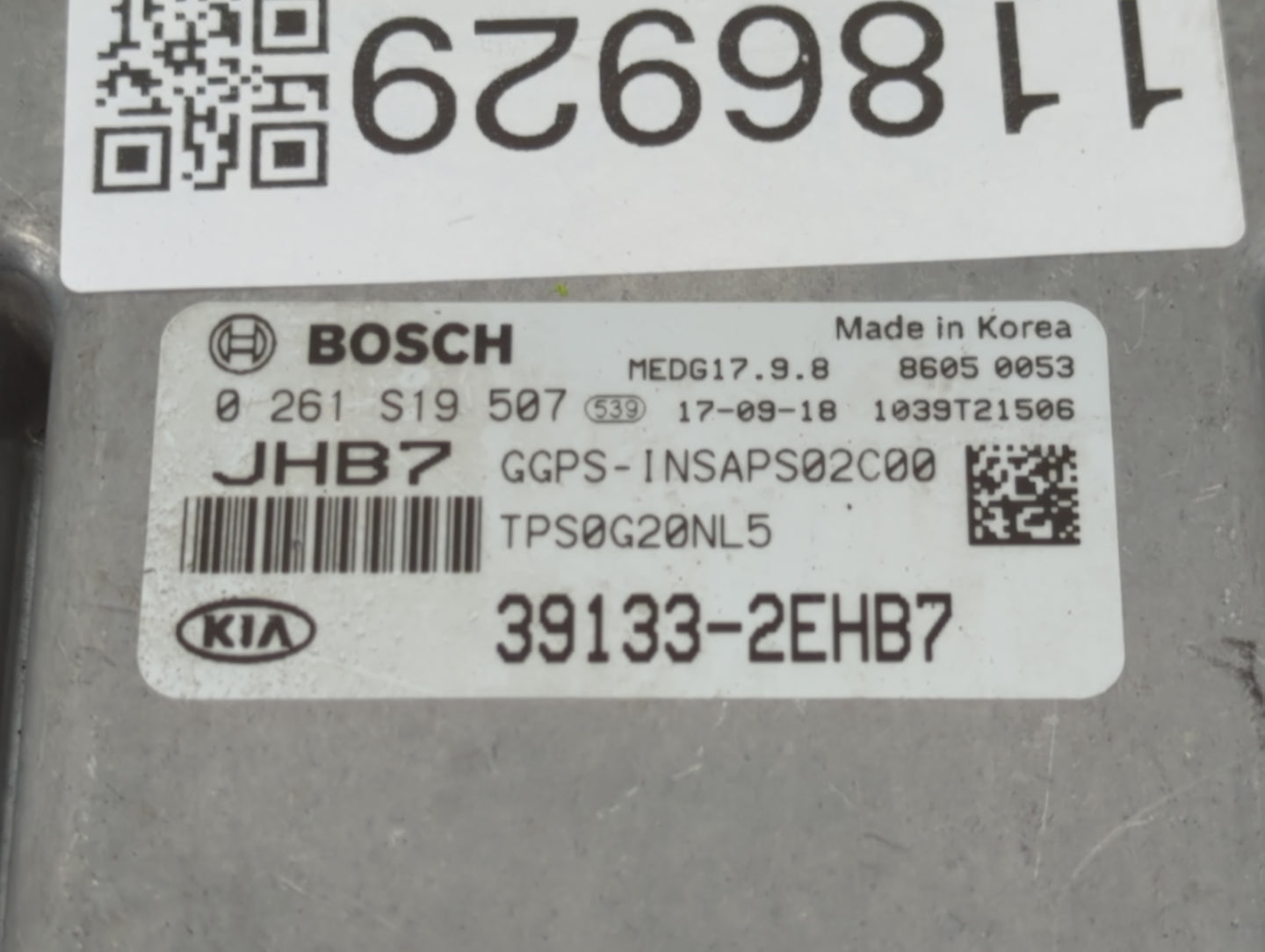 2018 Kia Soul PCM Engine Control Computer ECU ECM PCU OEM P/N:39133-2EHB7 Fits OEM Used Auto Parts - Oemusedautoparts1.com