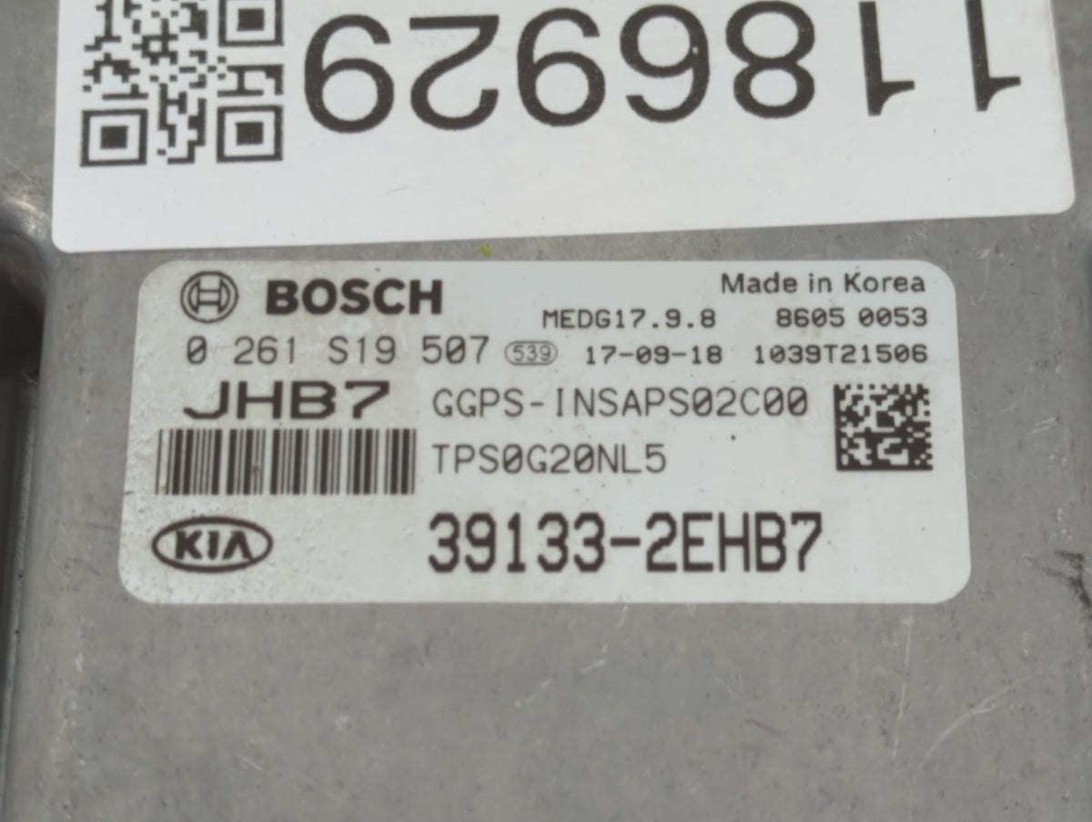2018 Kia Soul PCM Engine Control Computer ECU ECM PCU OEM P/N:39133-2EHB7 OEM Used Auto Parts - Oemusedautoparts1.com
