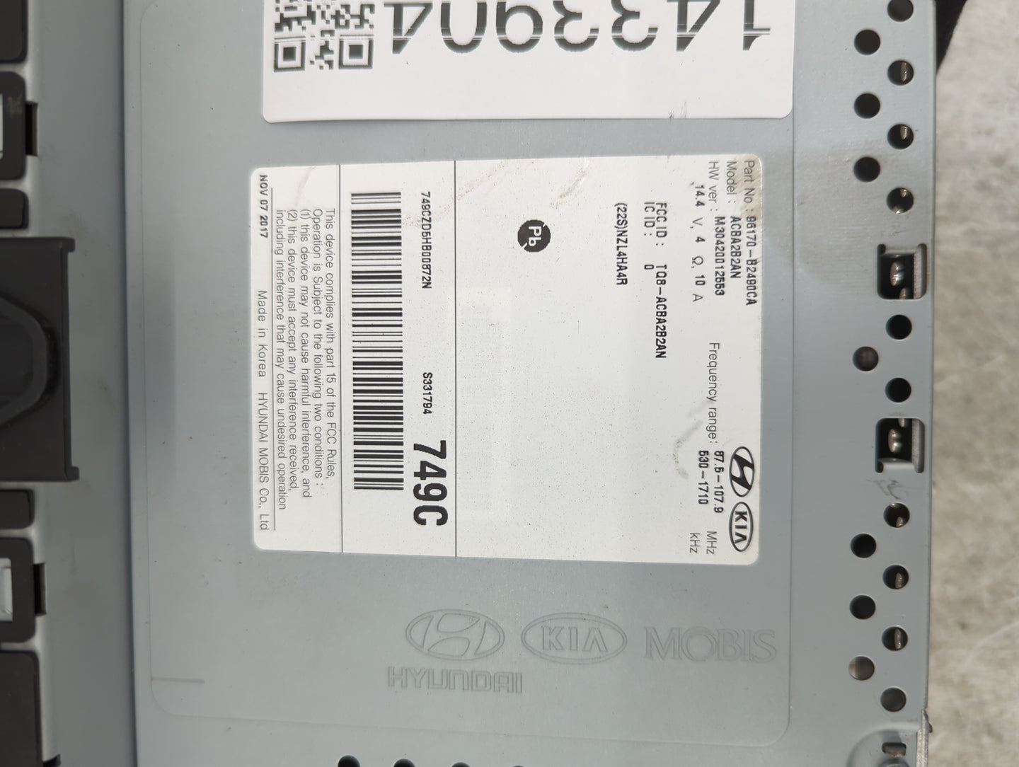 2017-2019 Kia Soul Radio AM FM Cd Player Receiver Replacement P/N:96170-B2480CA ACBA2B2AN, TQ8-ACBA2B2AN Fits Fits 2017 2018