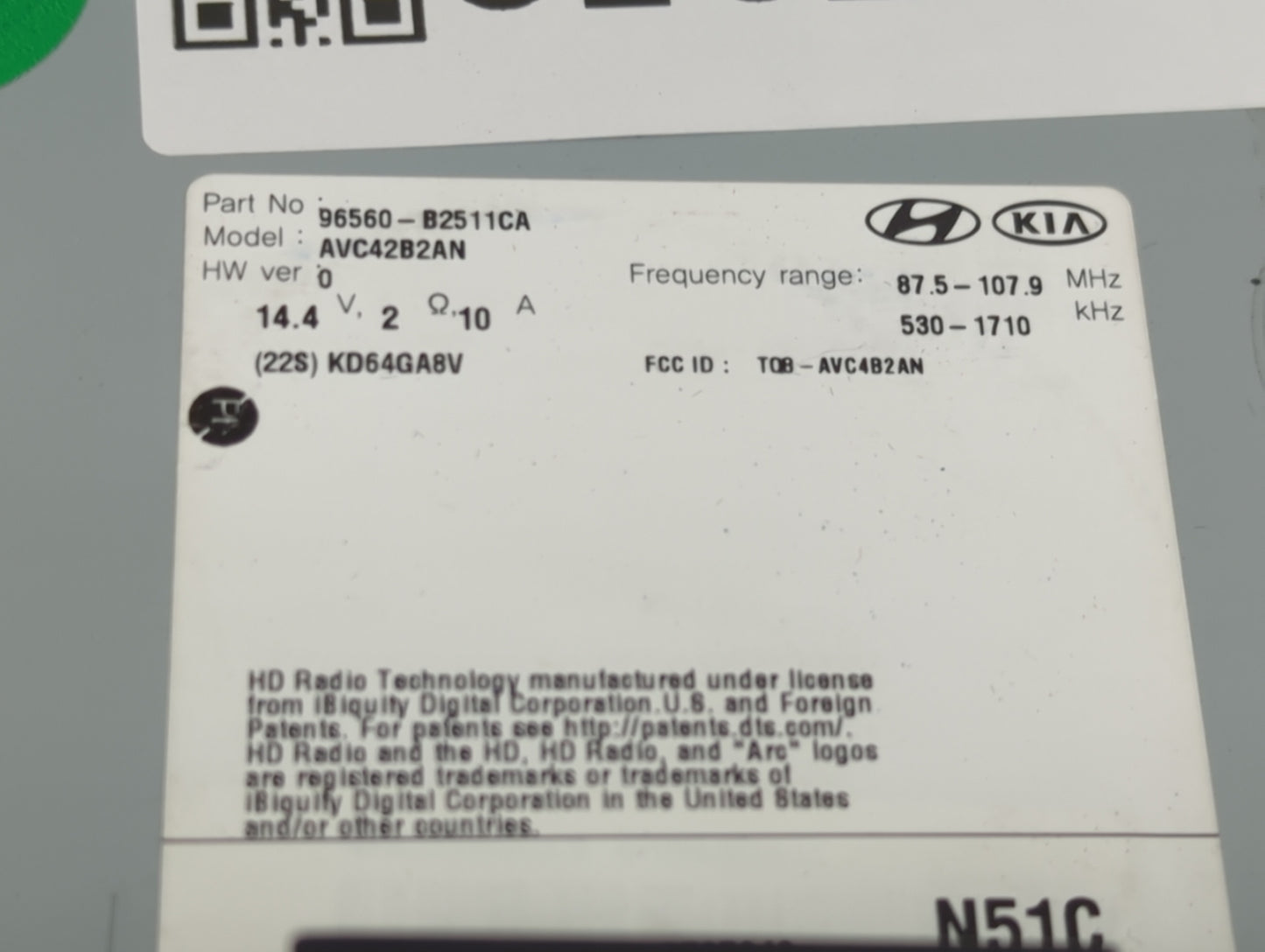 2018-2019 Kia Soul Radio AM FM Cd Player Receiver Replacement P/N:96560-B2511CA AVC42B2AN, TQ8-AVC4B2AN Fits Fits 2018 2019 
