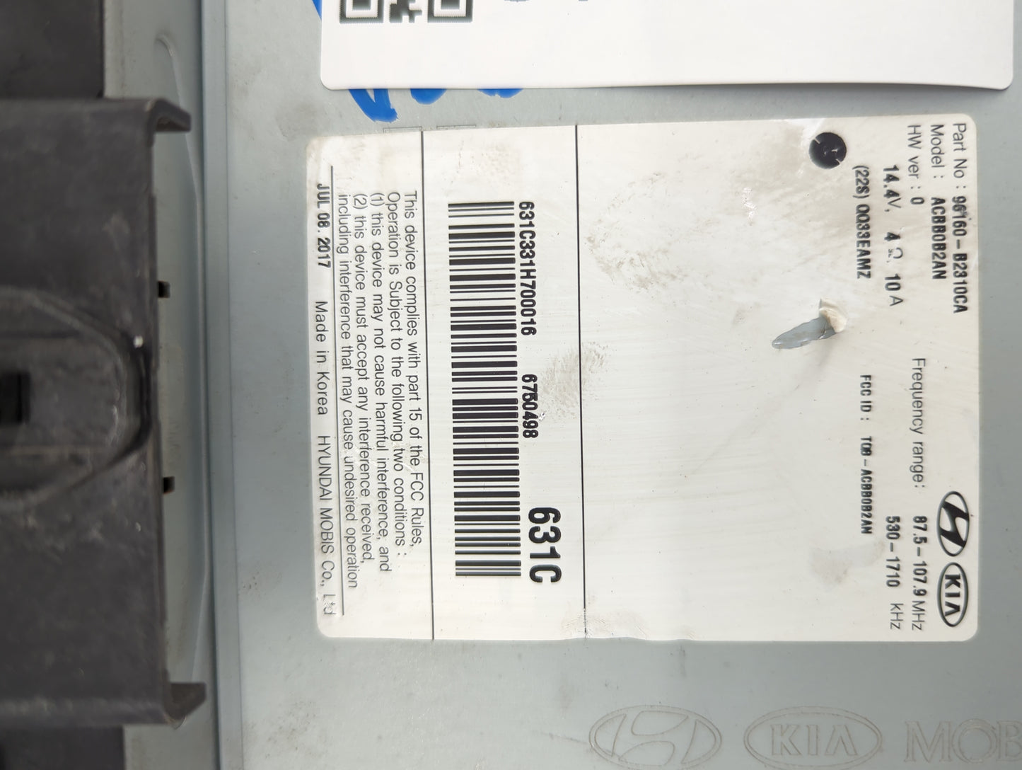 2017-2019 Kia Soul Radio AM FM Cd Player Receiver Replacement P/N:96160-B2310CA AC8B0B2AN, T00-AC8B0B2AN Fits Fits 2017 2018