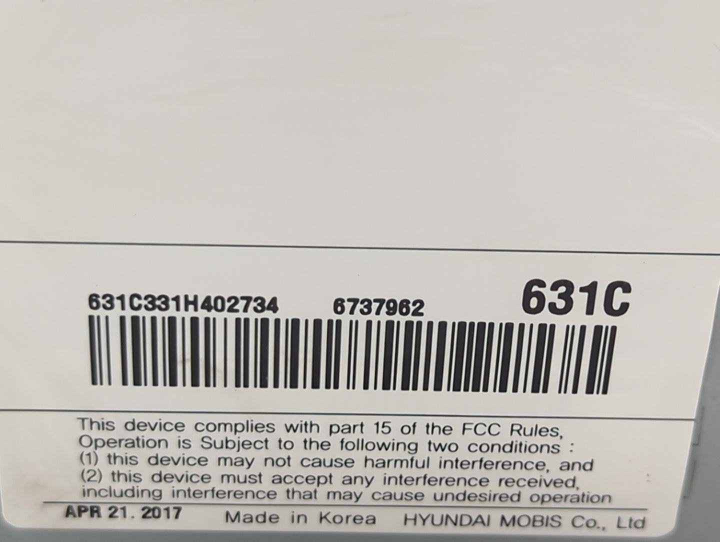 2018-2019 Kia Soul Radio AM FM Cd Player Receiver Replacement P/N:631C331H402734 6737962, 631C Fits Fits 2018 2019 OEM Used 