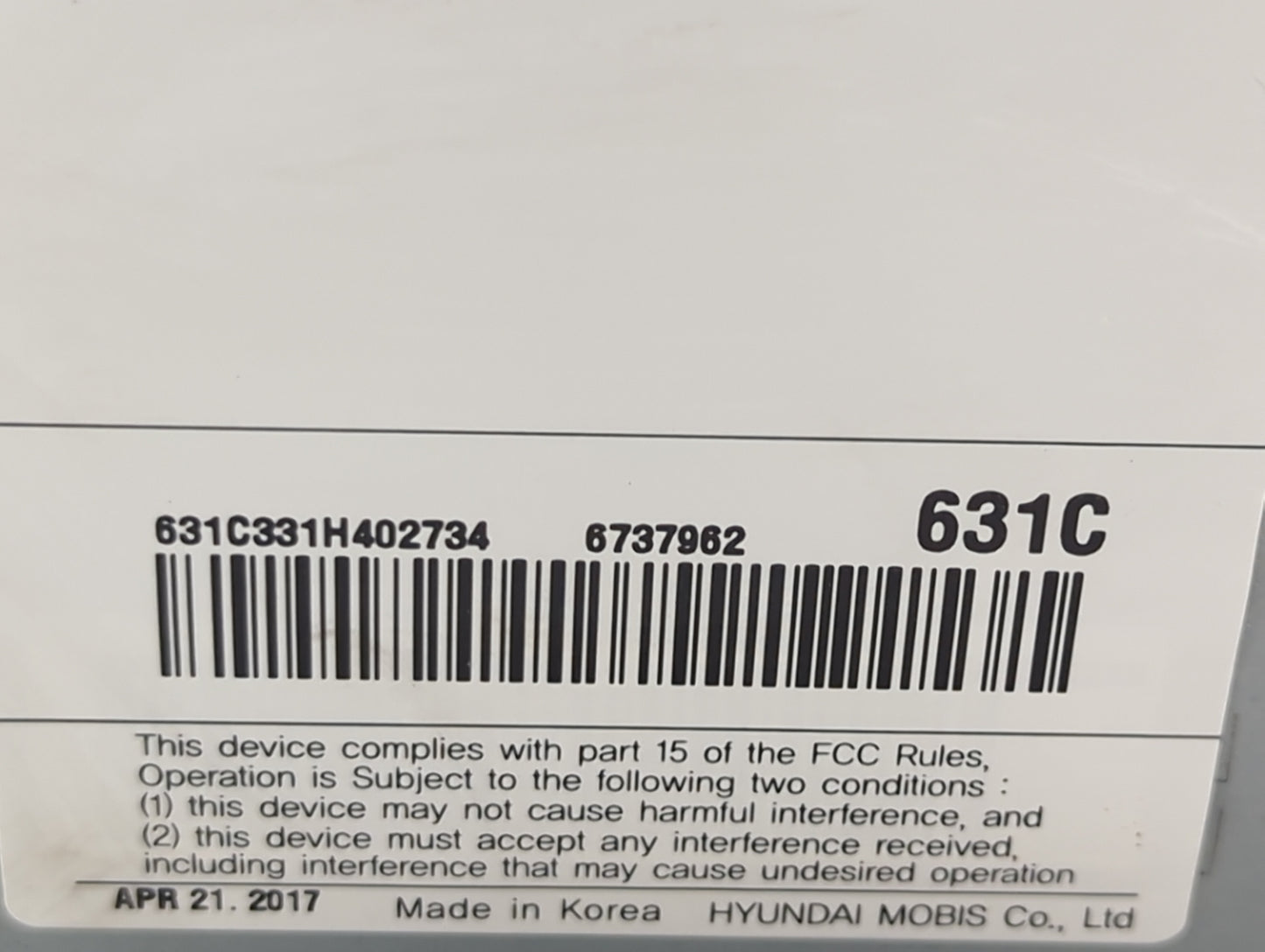 2018-2019 Kia Soul Radio AM FM Cd Player Receiver Replacement P/N:631C331H402734 6737962, 631C Fits Fits 2018 2019 OEM Used 