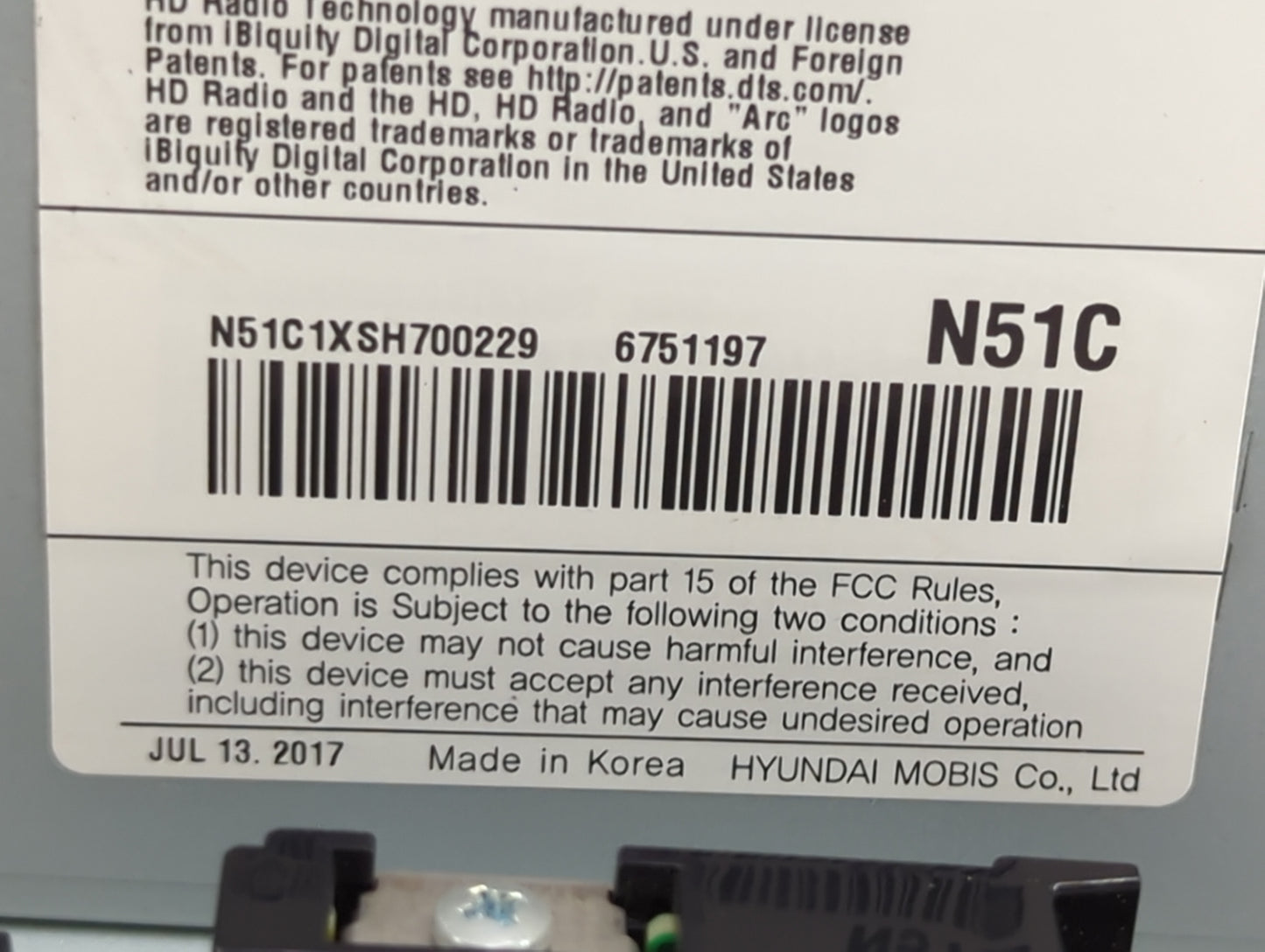 2018-2019 Kia Soul Radio AM FM Cd Player Receiver Replacement P/N:96560-B2511CA AVC4282AN Fits Fits 2018 2019 OEM Used Auto 