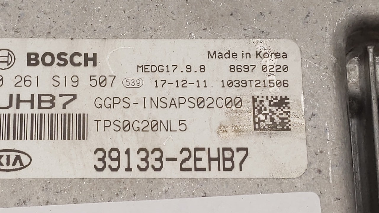 2018 Kia Soul PCM Engine Control Computer ECU ECM PCU OEM P/N:39133-2EHB7 Fits OEM Used Auto Parts - Oemusedautoparts1.com