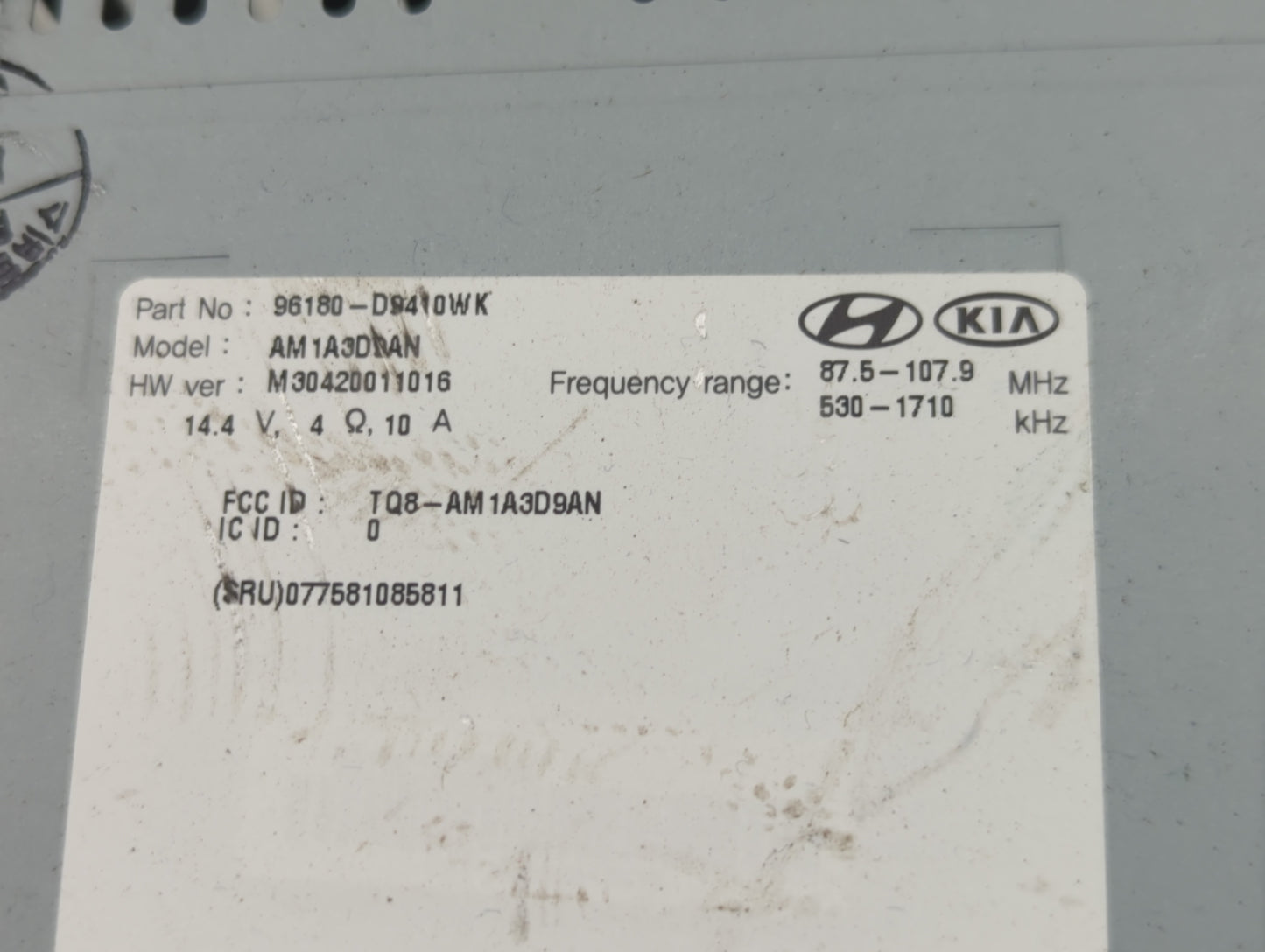 2017-2019 Kia Sportage Radio AM FM Cd Player Receiver Replacement P/N:96180-D9410WK Fits Fits 2017 2018 2019 OEM Used Auto P