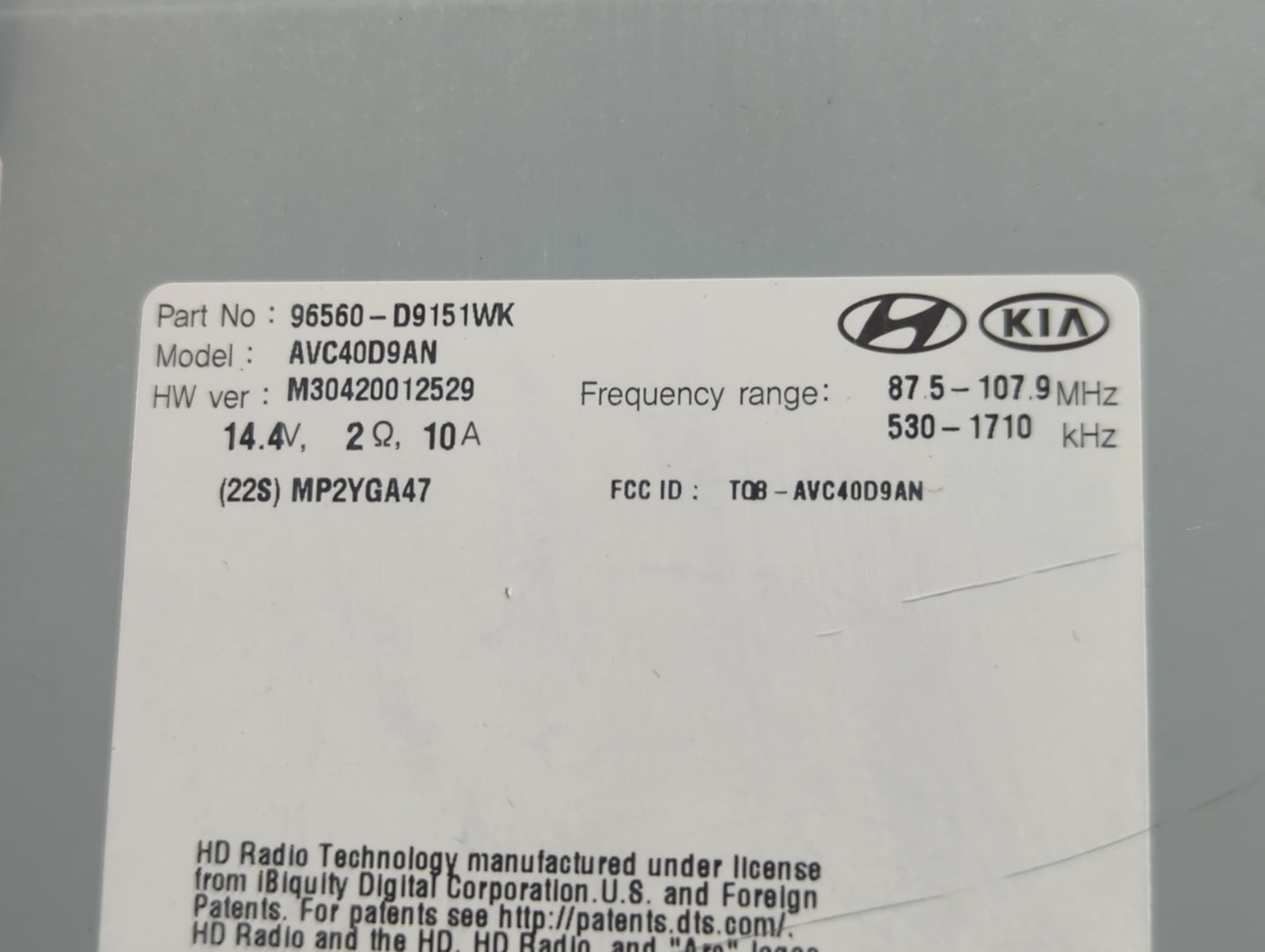 2018 Kia Sportage Radio AM FM Cd Player Receiver Replacement P/N:96560-D9151WK Fits OEM Used Auto Parts - Oemusedautoparts1.